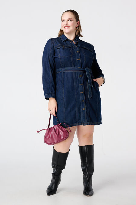 Robe en denim avec ceinture à nouer Robe en denim avec ceinture à nouer