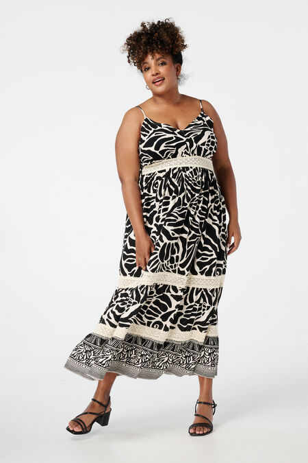 Robe longue avec imprimé et détails en dentelle Robe longue avec imprimé et détails en dentelle
