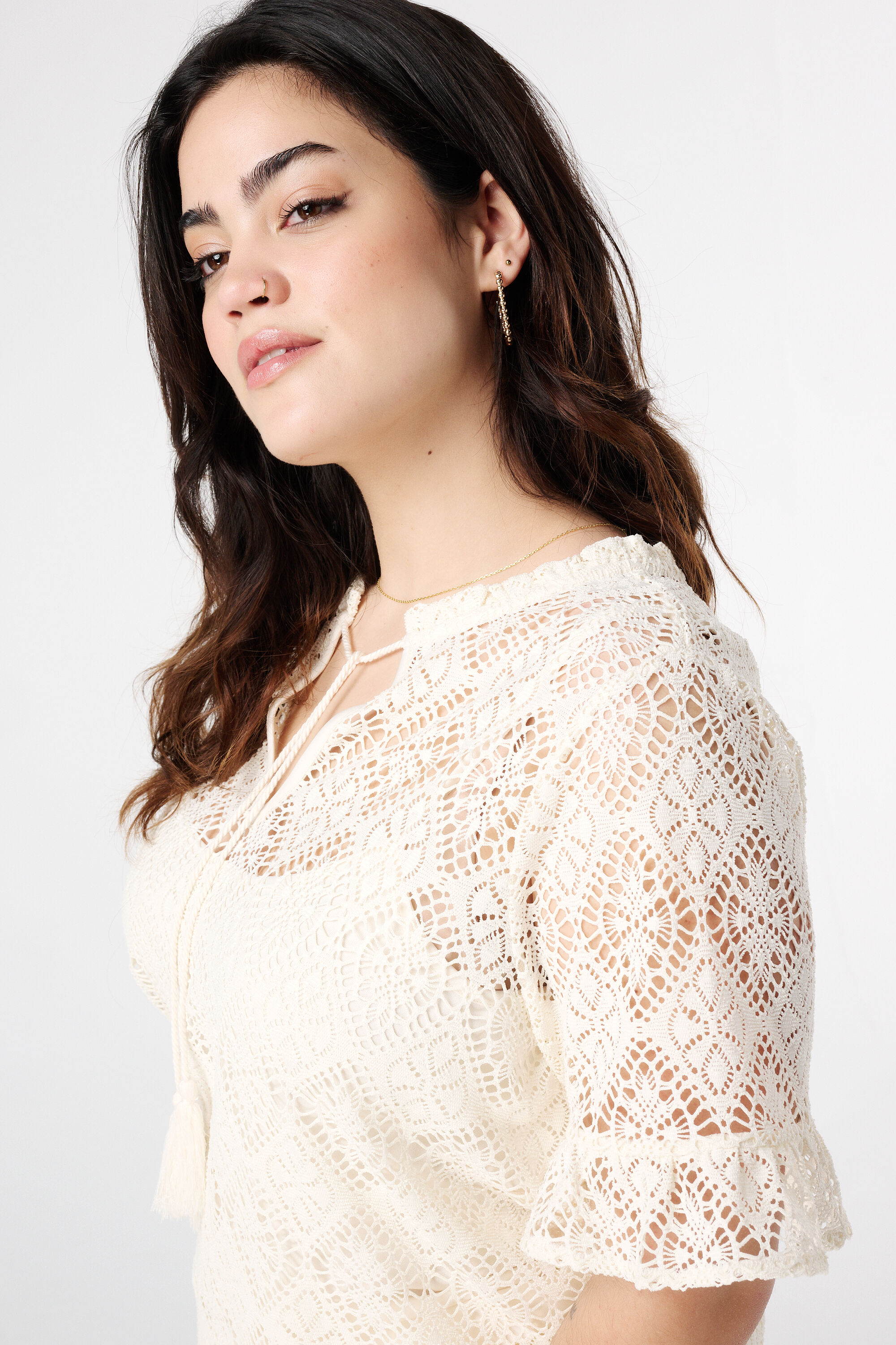 Haut en dentelle avec manches courtes  image number 4