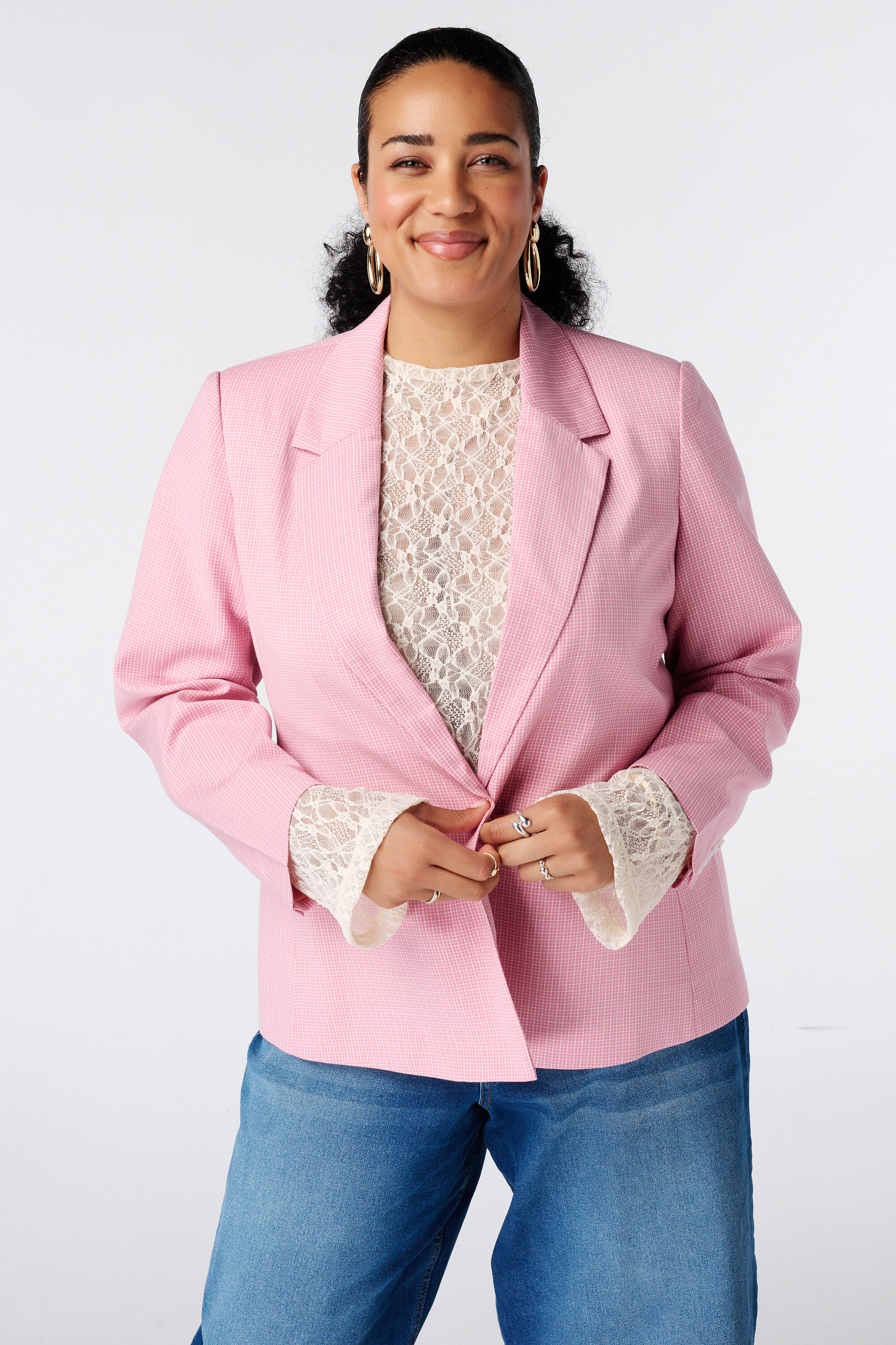 Blazer &agrave; carreaux &agrave; simple boutonnage image number 0