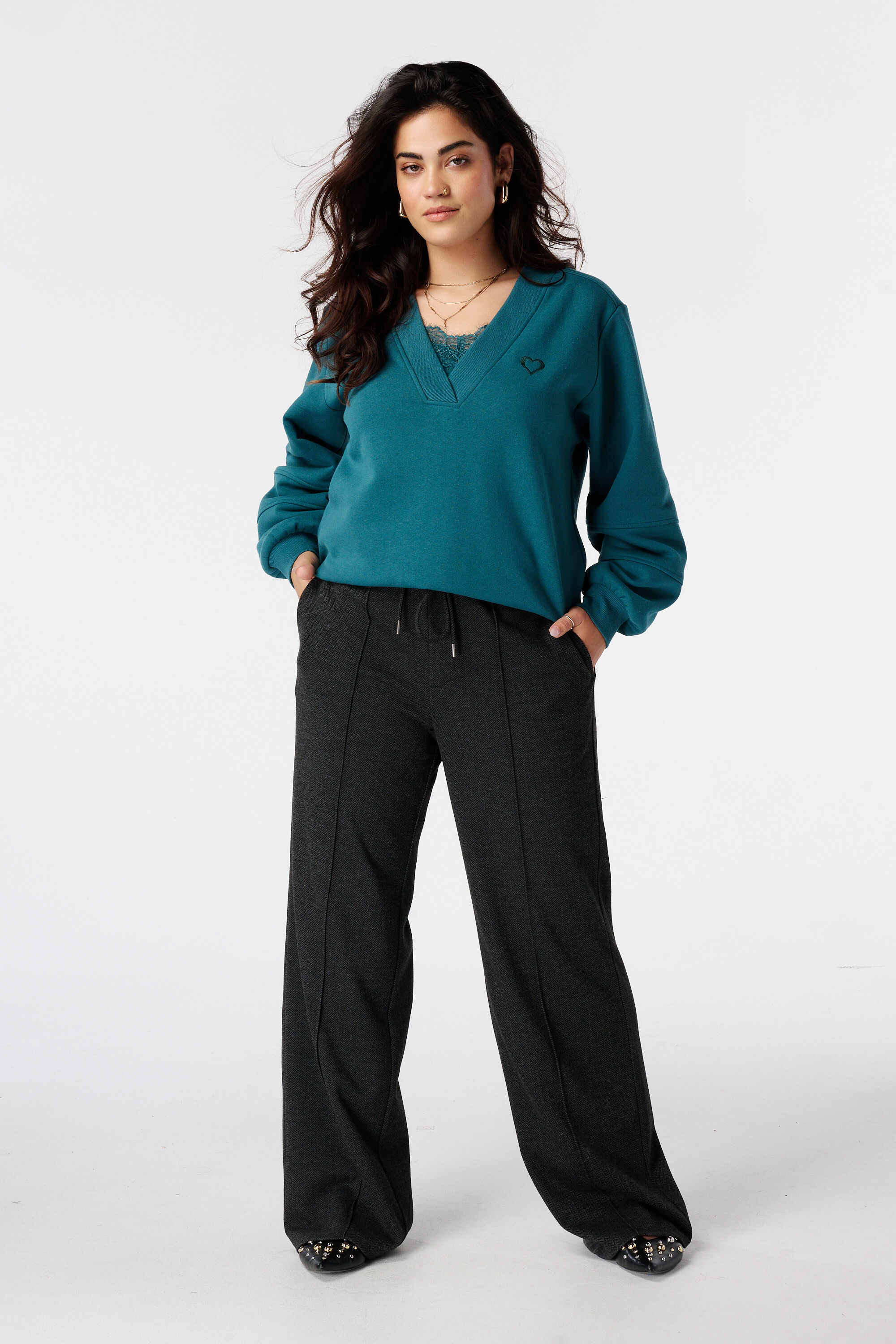 Pantalon &agrave; taille &eacute;lastique et rayures crayon image number 6