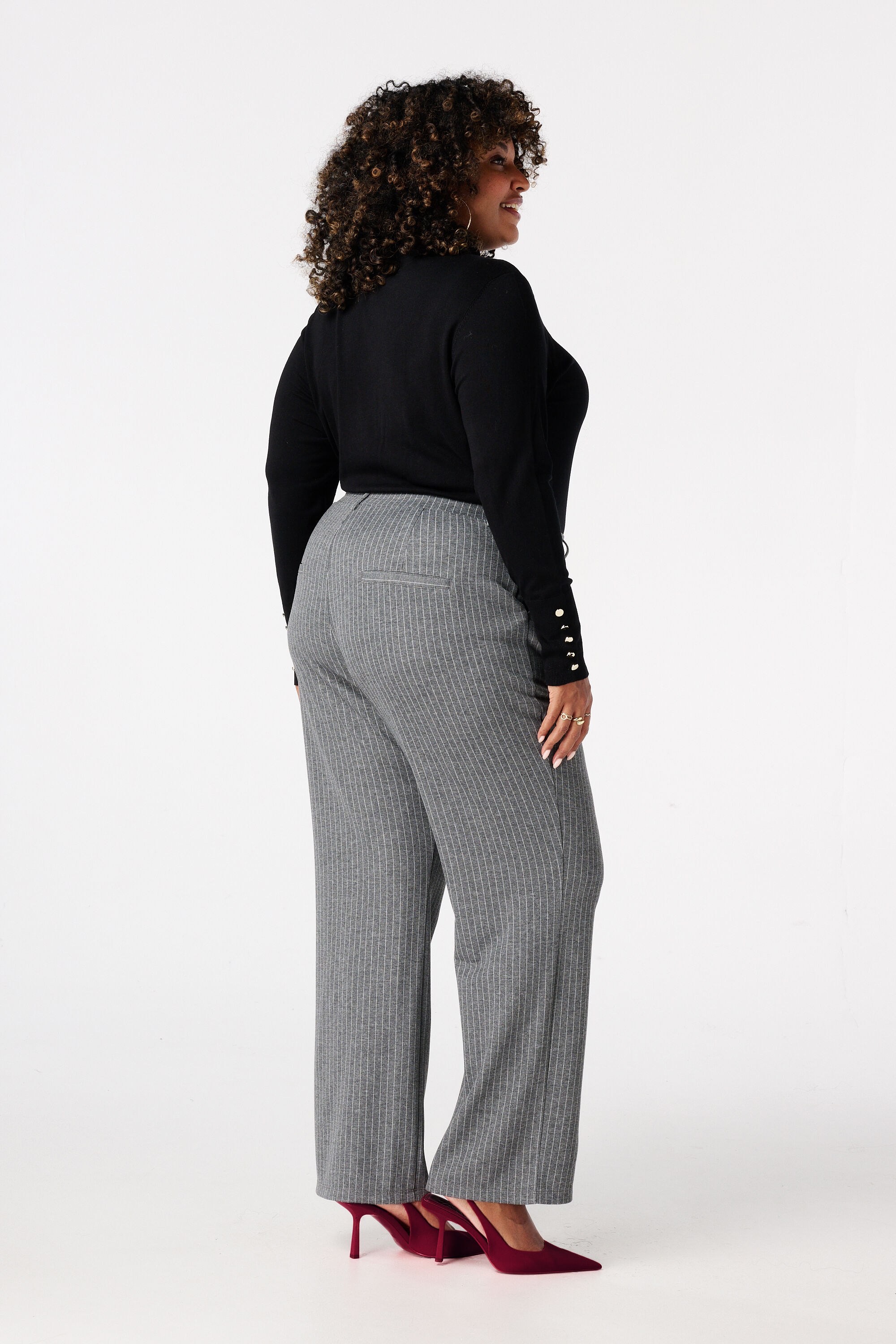 Pantalon &agrave; taille &eacute;lastique et rayures crayon image number 3