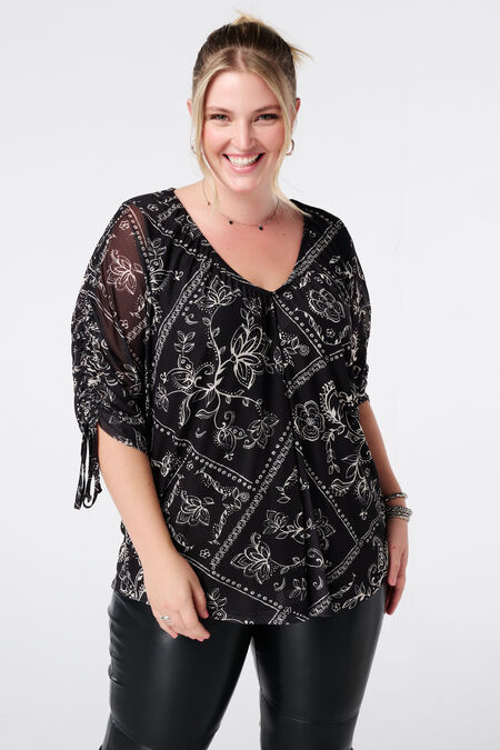 Blouse imprimée à manches coulissantes Blouse imprimée à manches coulissantes