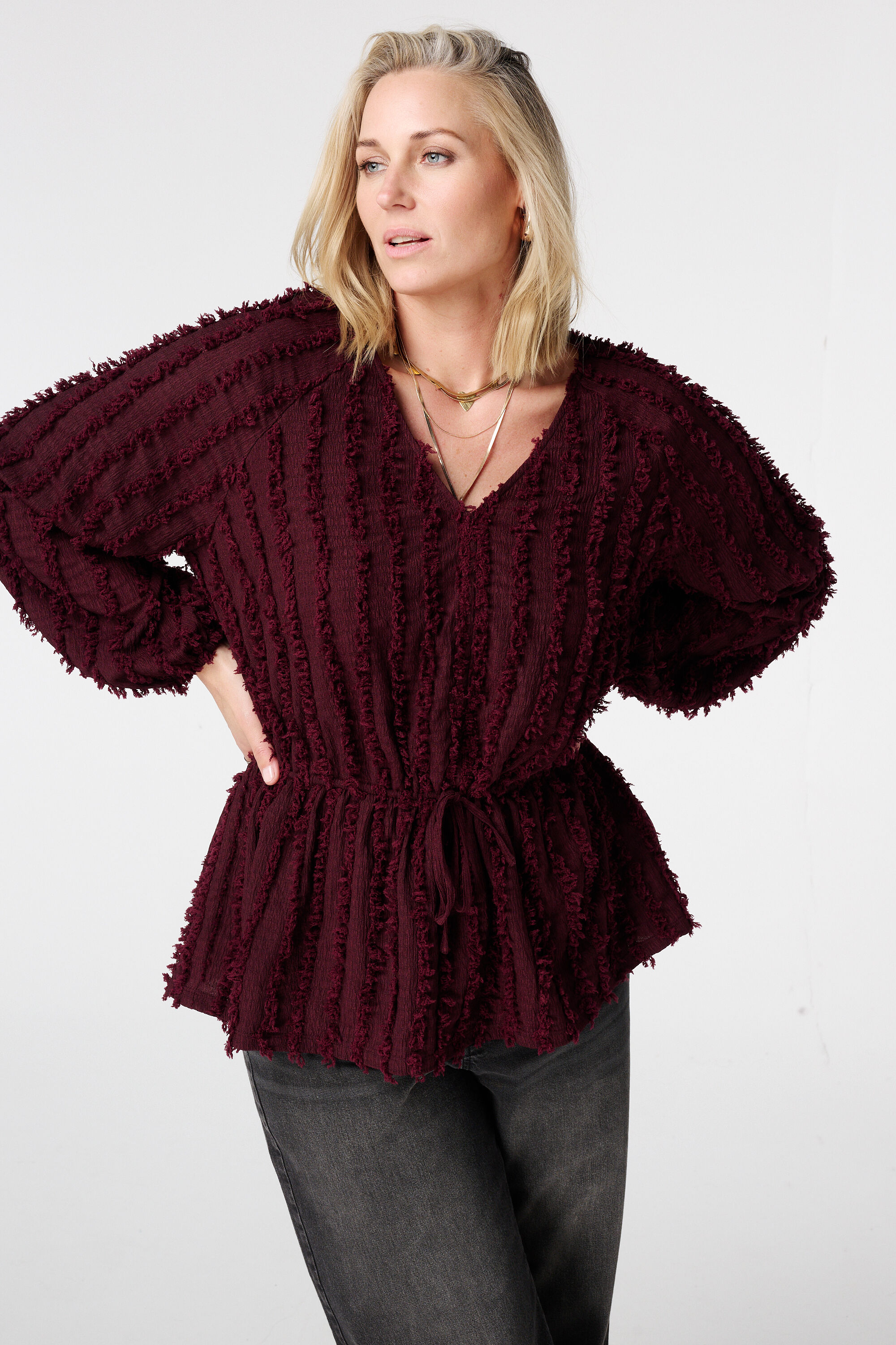 Haut en jersey duveteux avec cordon de serrage