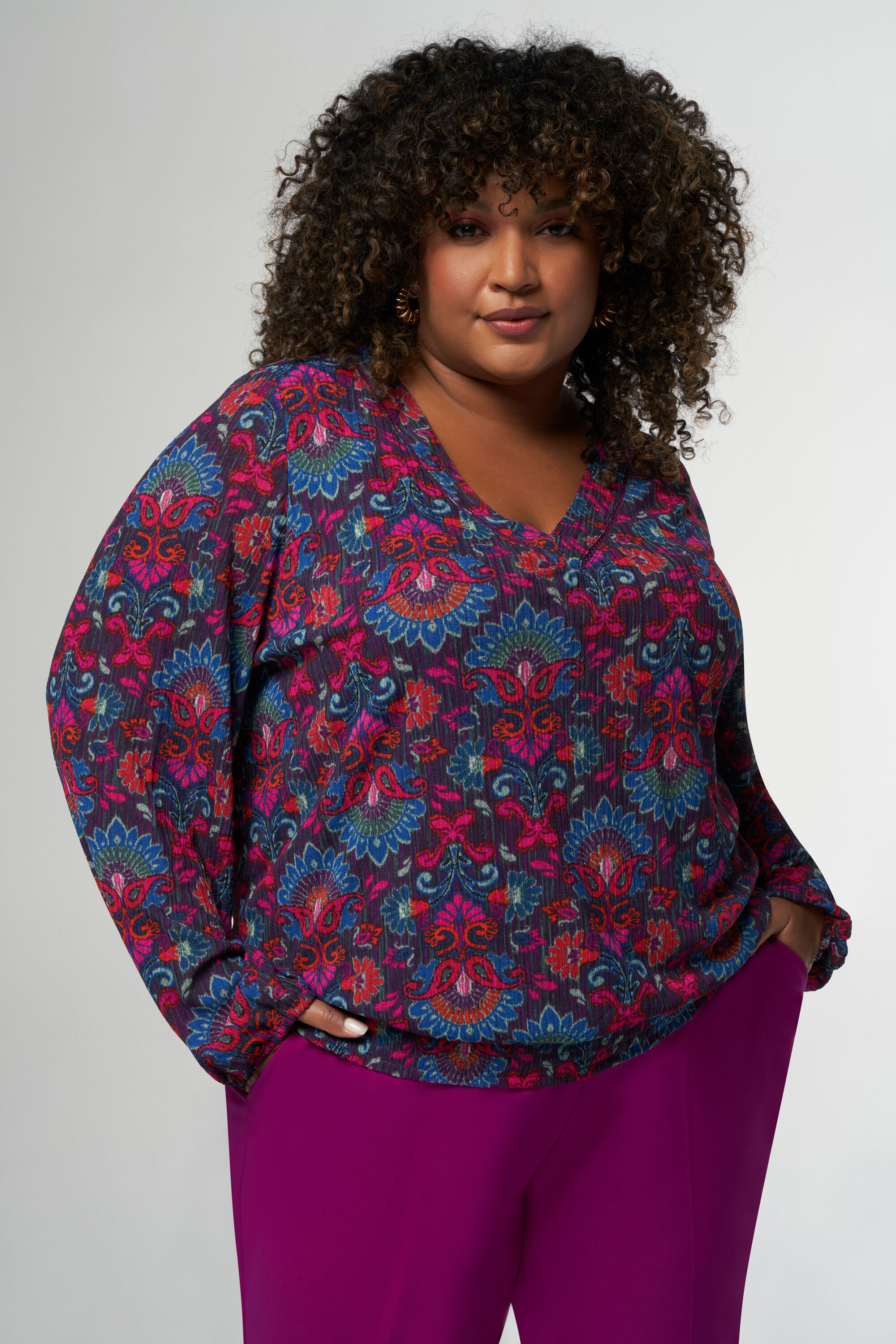 Haut coupe ballon et imprim&eacute; cachemire image number 6