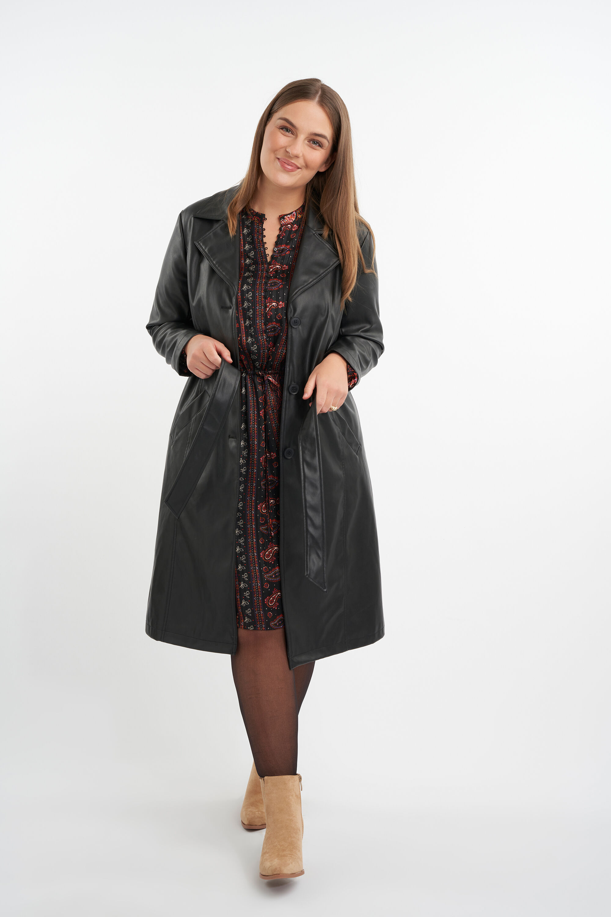 Femmes Veste en cuir PU avec ceinture MS Mode