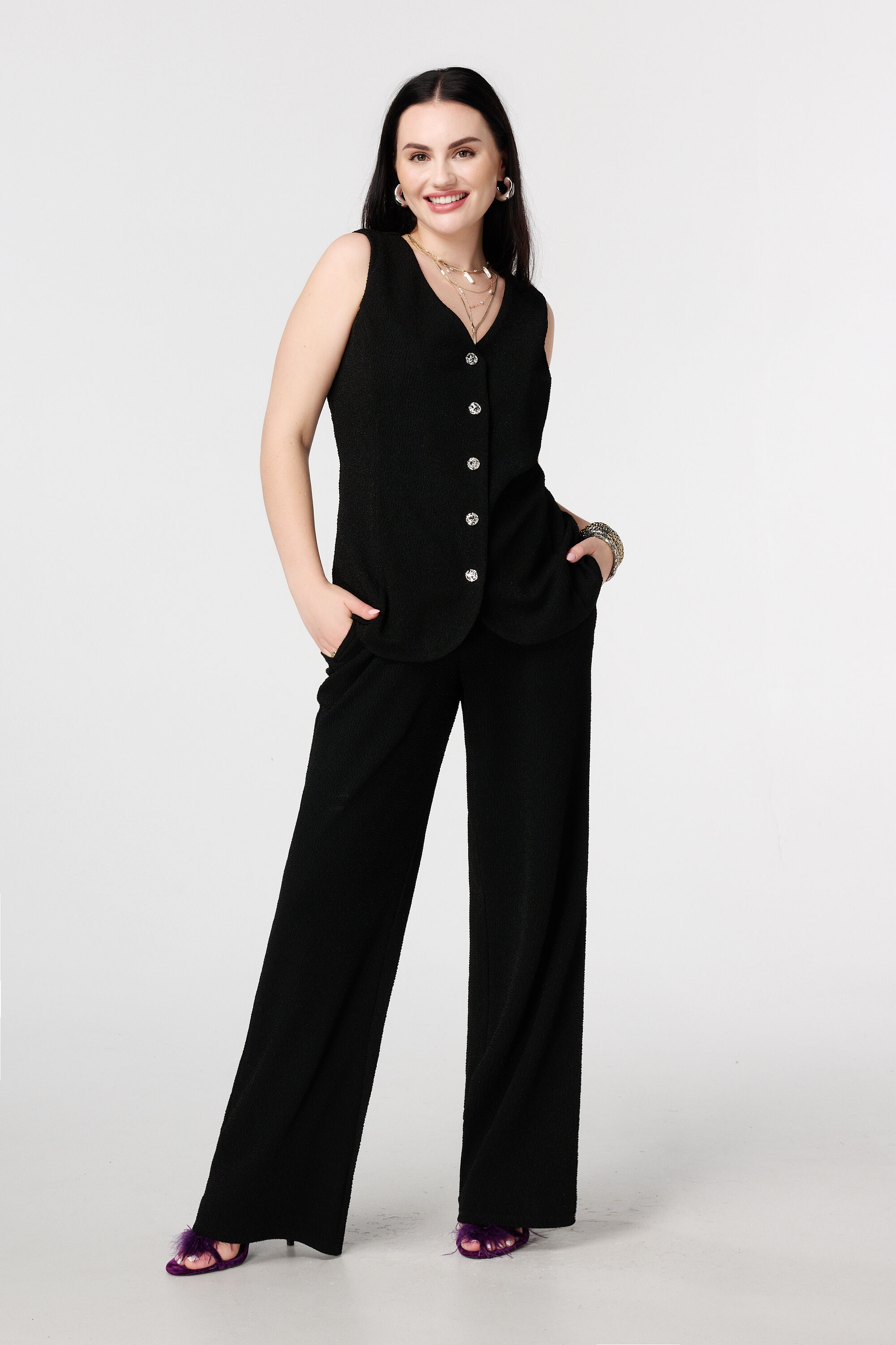 Pantalon avec lurex et taille &eacute;lastique