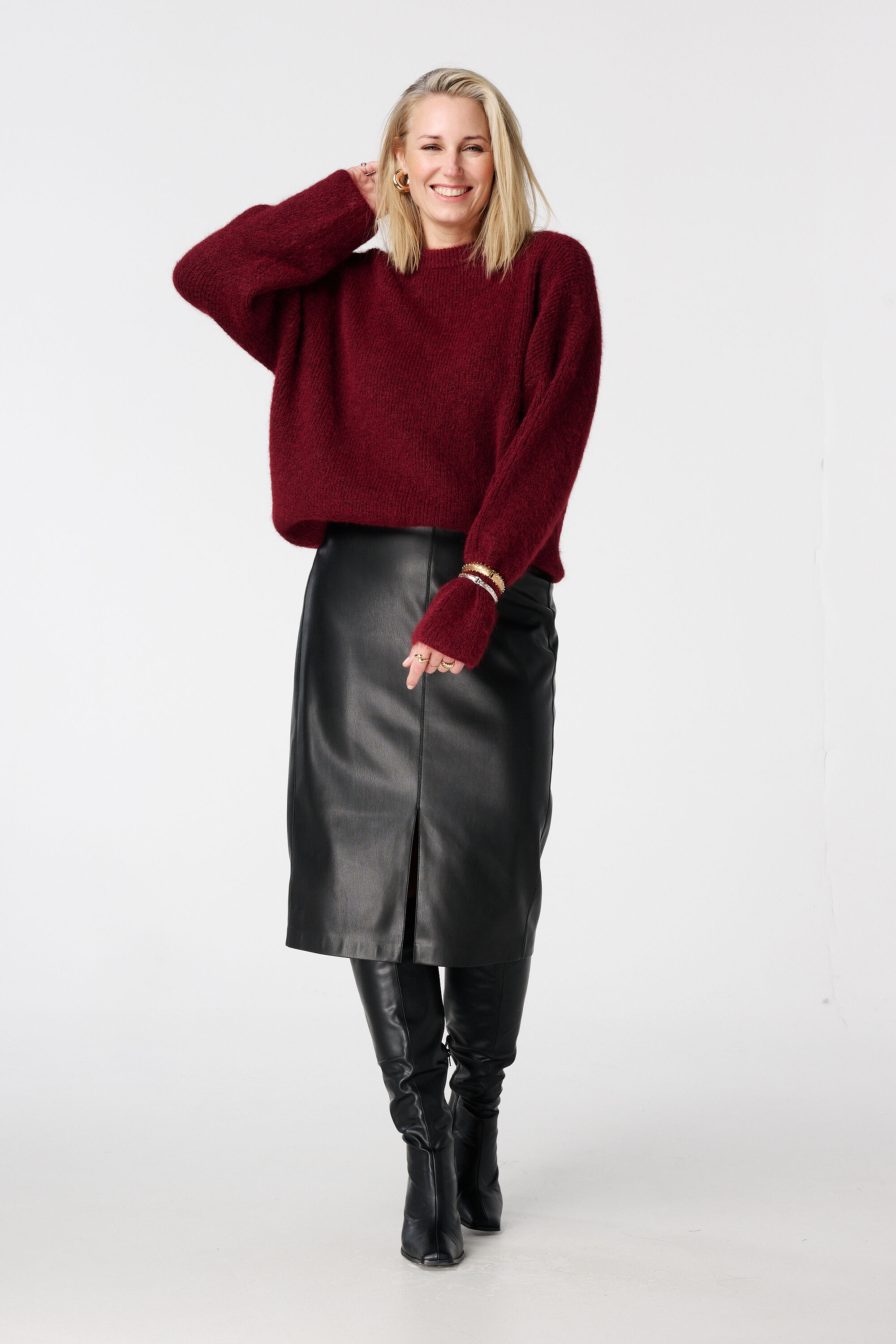 Jupe midi en simili cuir PU