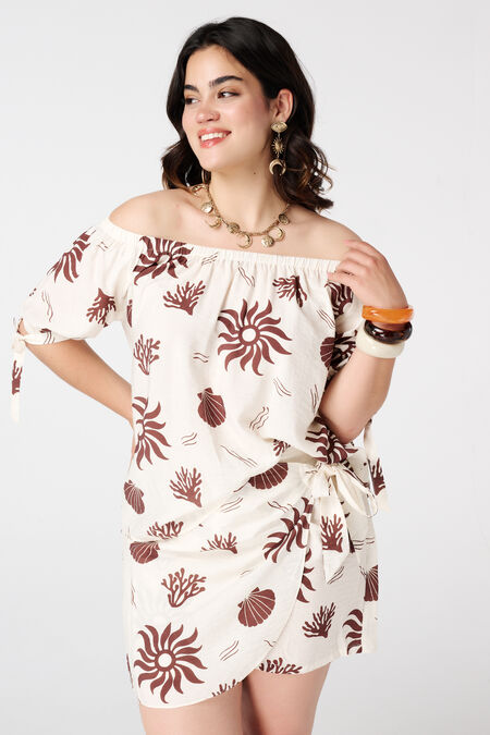 Blouse à épaules dénudées imprimée Blouse à épaules dénudées imprimée