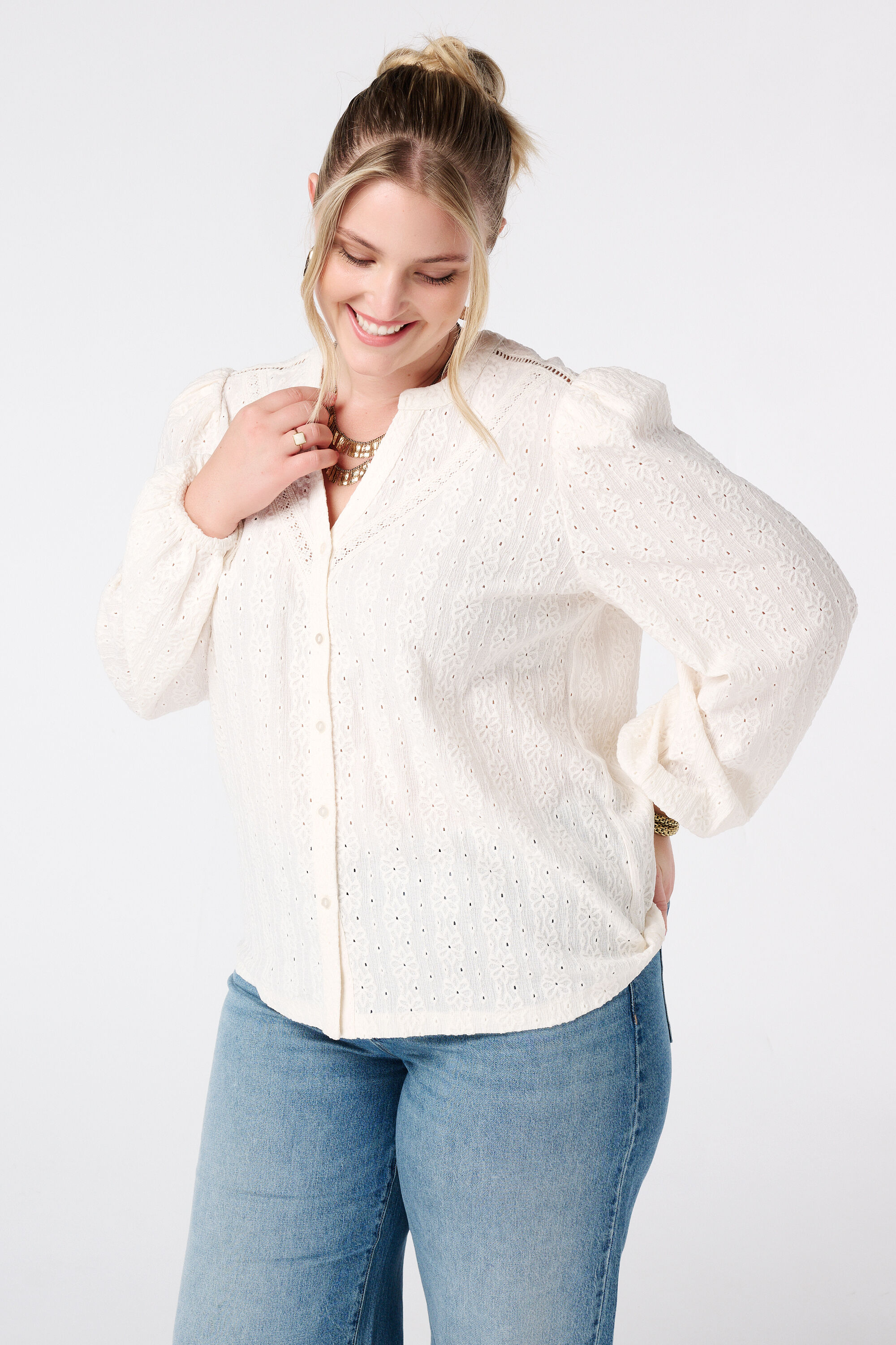 Top en jersey stretch &agrave; manches bouffantes