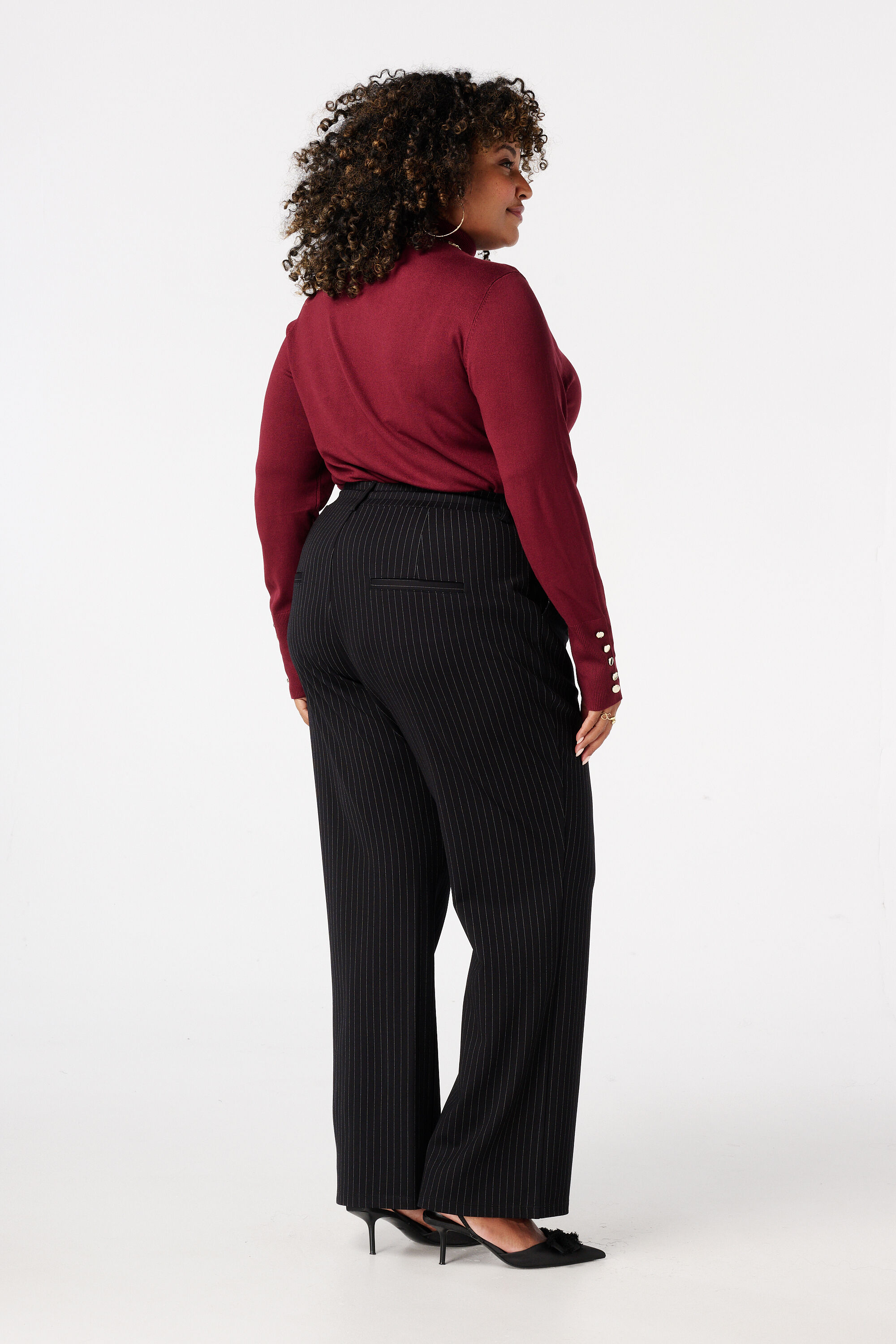 Pantalon &agrave; taille &eacute;lastique et rayures crayon image number 3