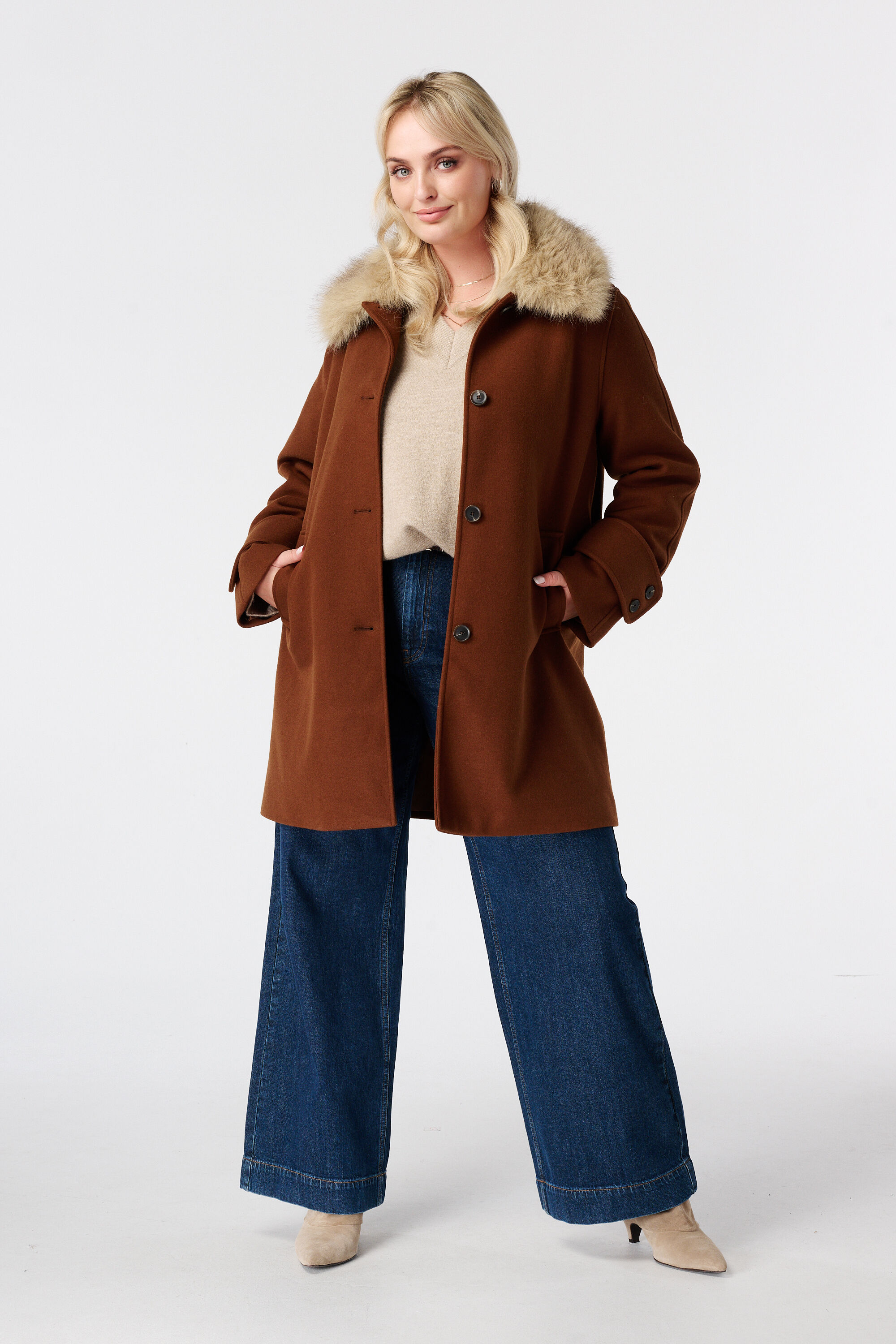 Manteau avec col en fausse fourrure image number 5