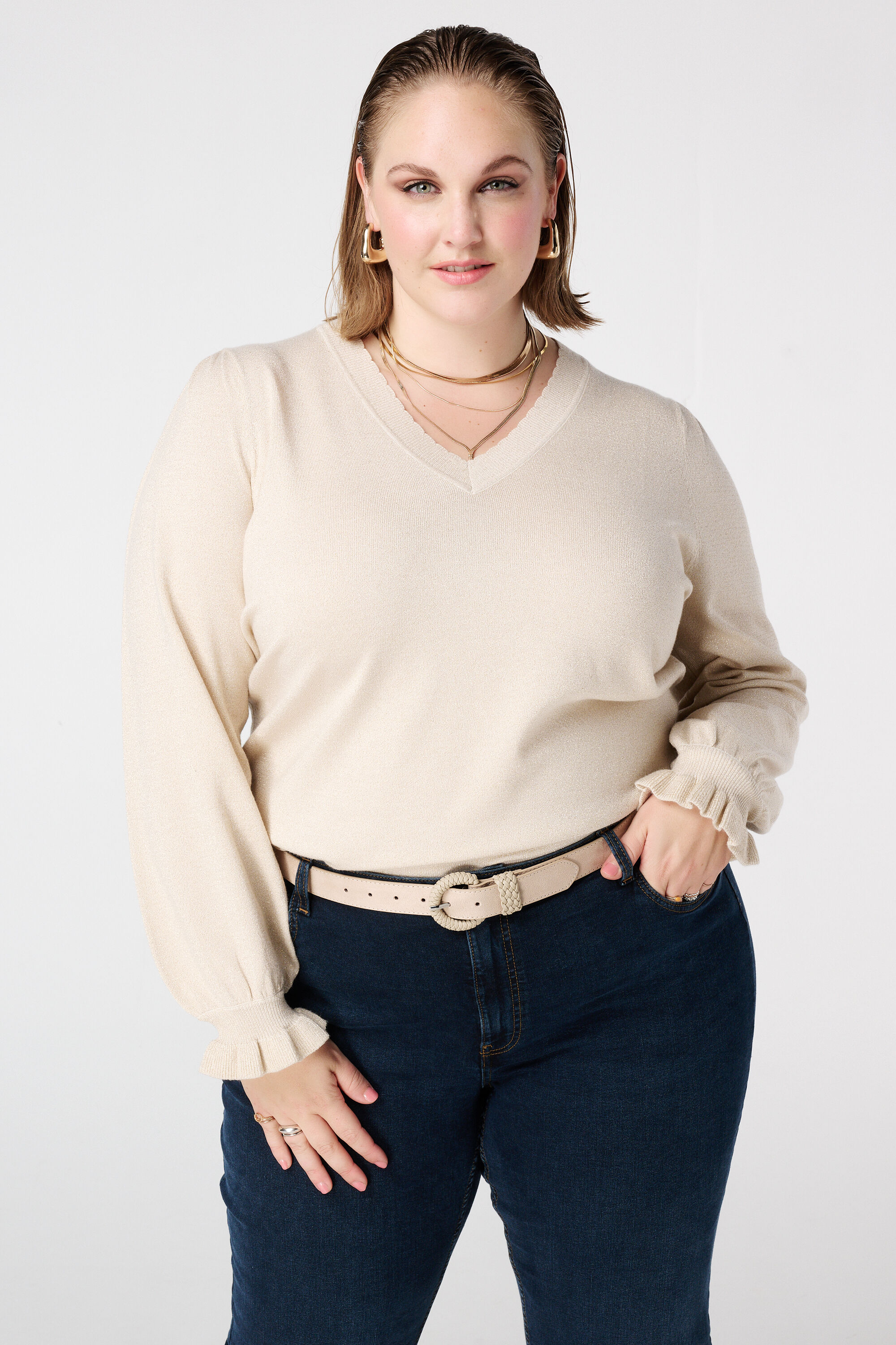 Pull en lurex avec manches volant&eacute;es