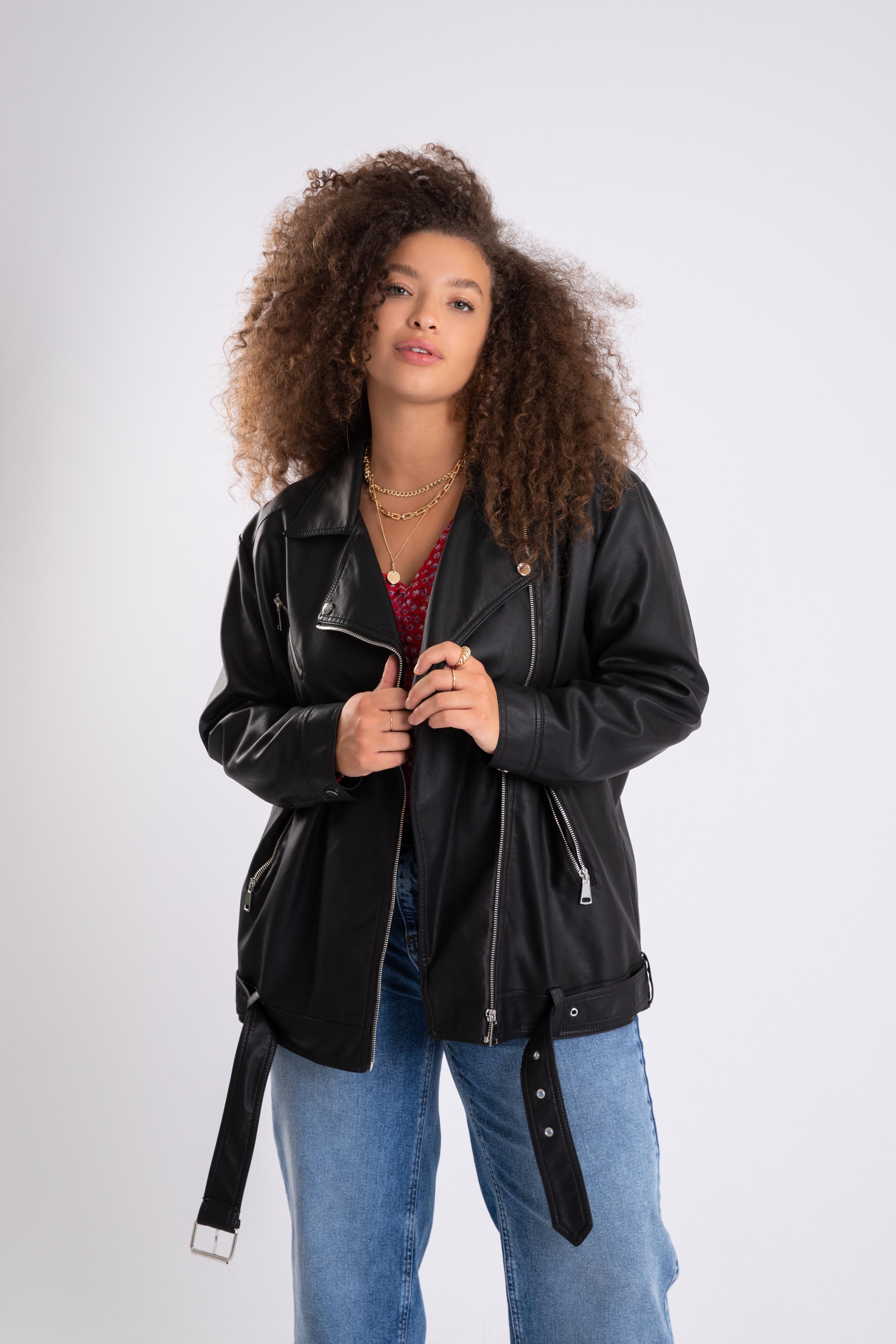 Veste motard oversize en simili cuir image number 6