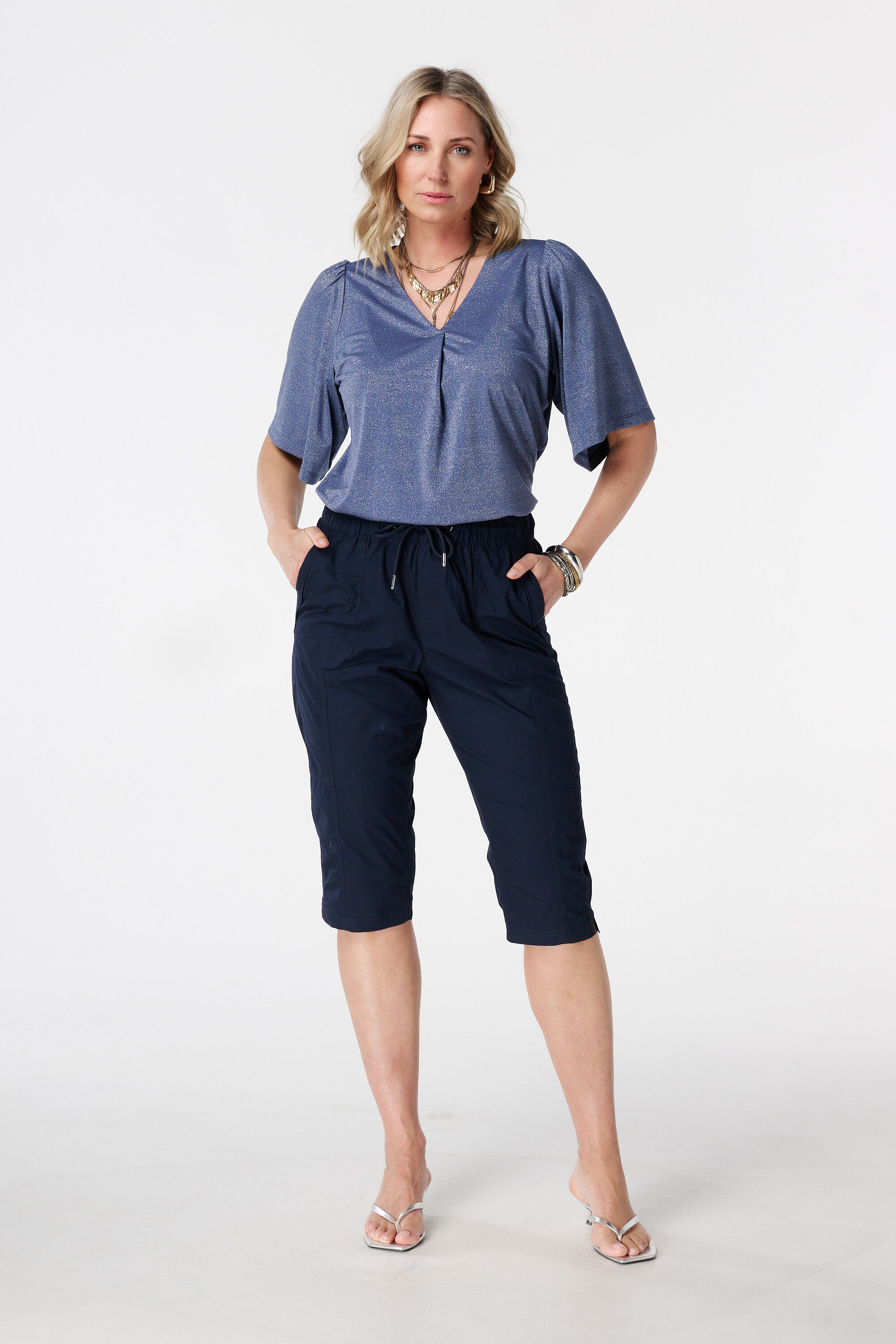 Pantalon capri avec taille &eacute;lastique
