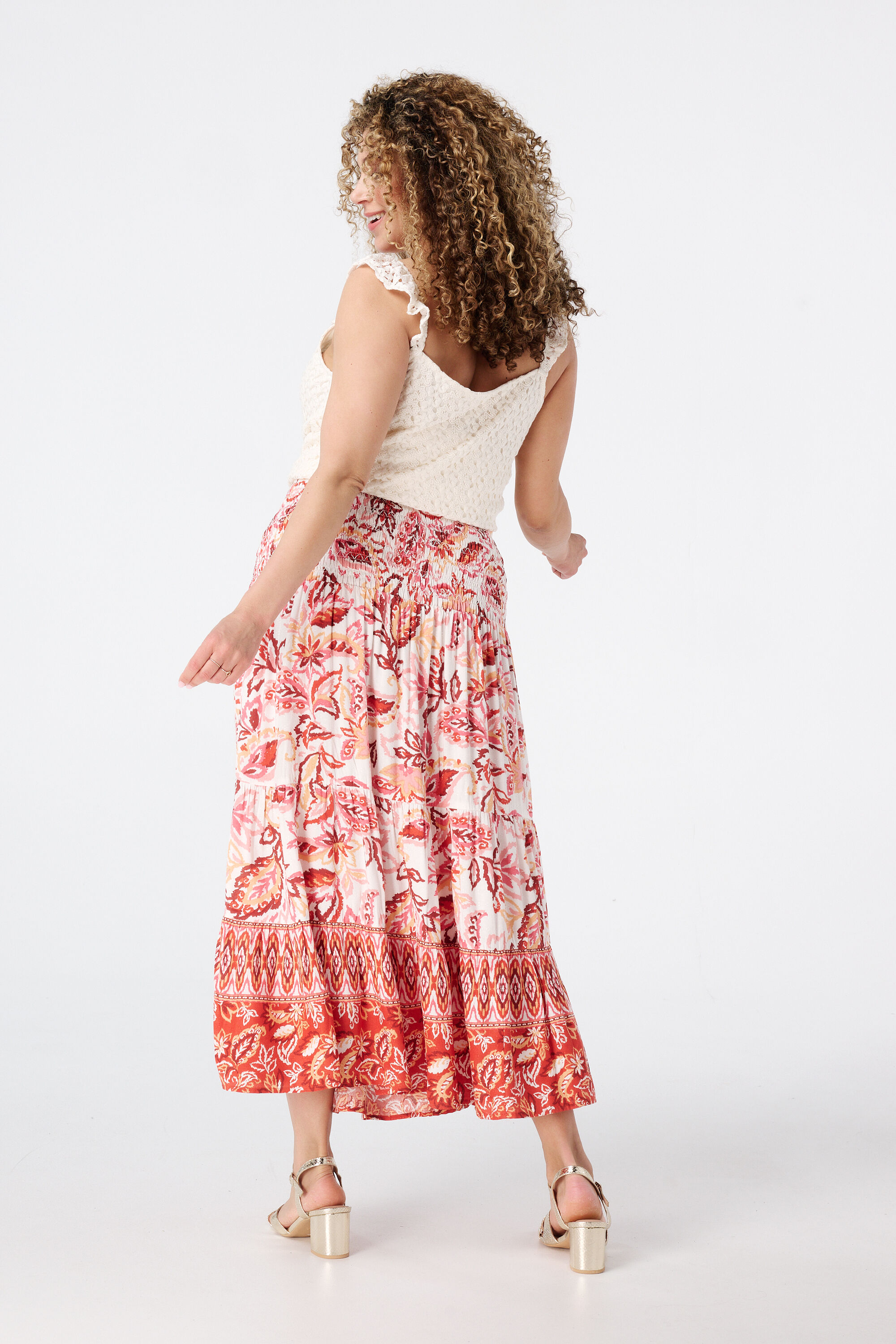 Jupe avec taille &agrave; effet smock&eacute; image number 3