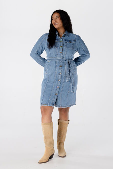 Robe en denim avec ceinture à nouer Robe en denim avec ceinture à nouer