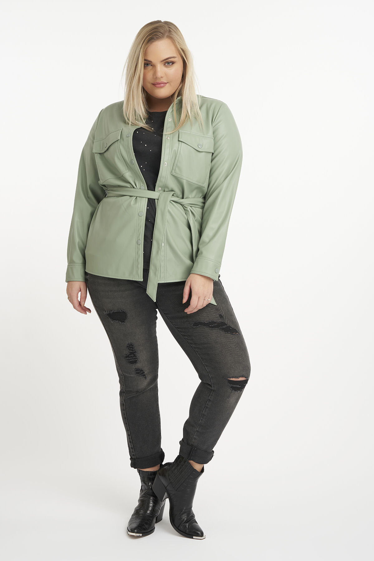 Veste en similicuir avec ceinture &agrave; nouer image number 4