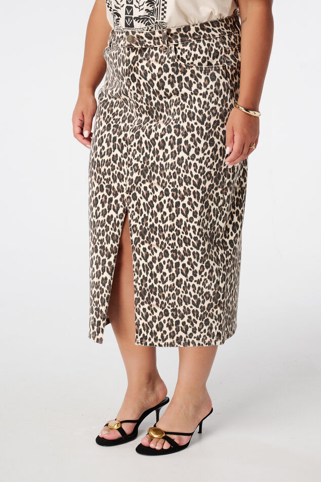 Jupe en denim avec imprimé panthère image number 5