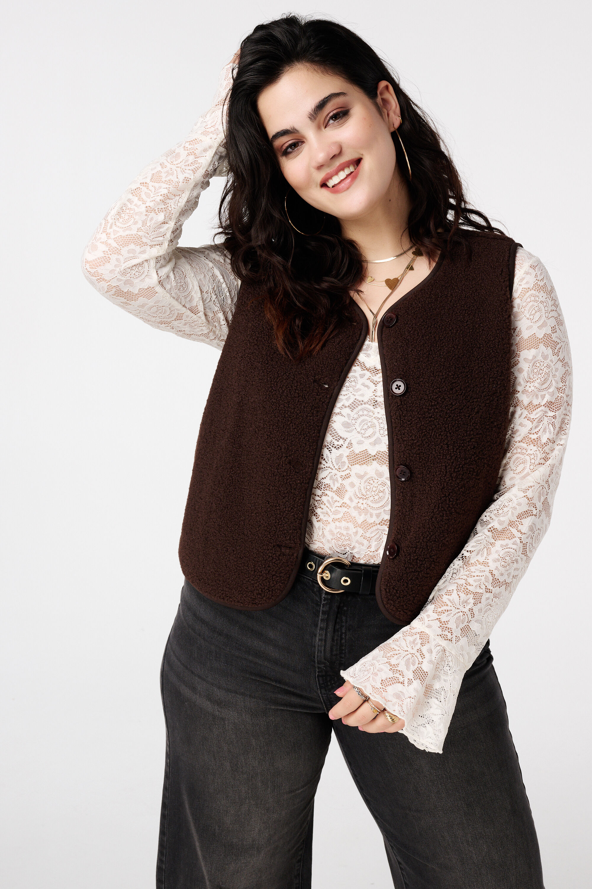 Gilet teddy avec fermeture boutonn&eacute;e