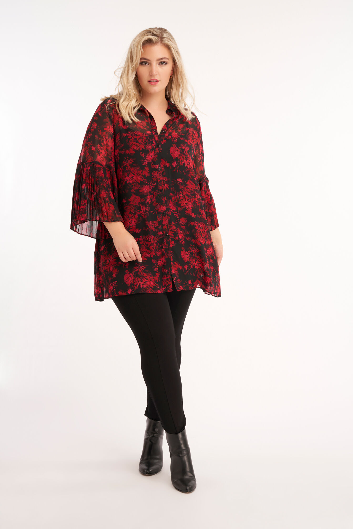 Chemisier long &agrave; manches trompette  image number 5