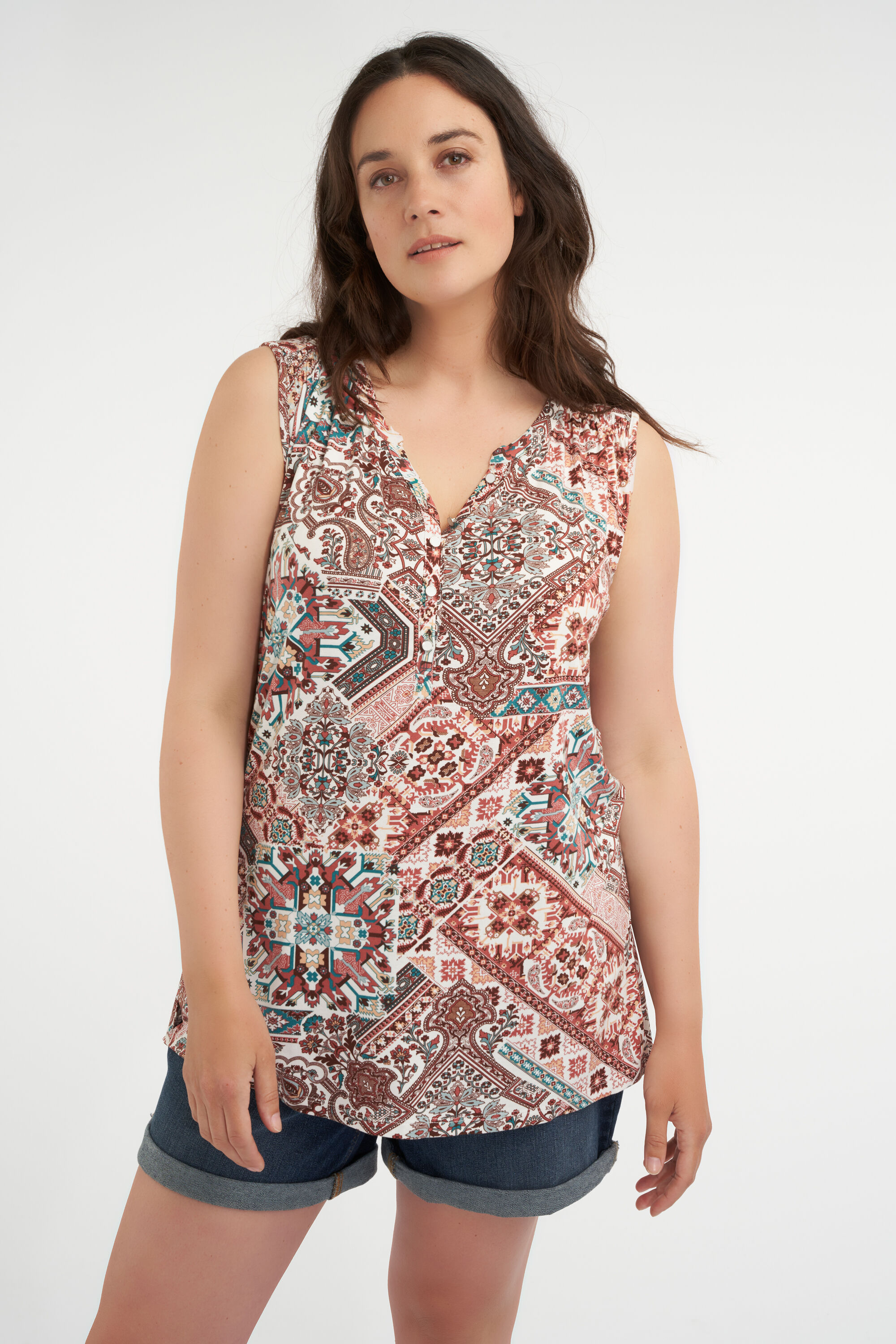 Haut sans manches &agrave; imprim&eacute;