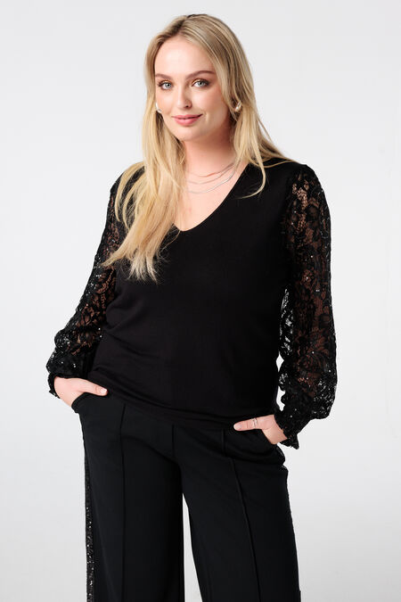 Pull à manches en dentelle et paillettes Pull à manches en dentelle et paillettes