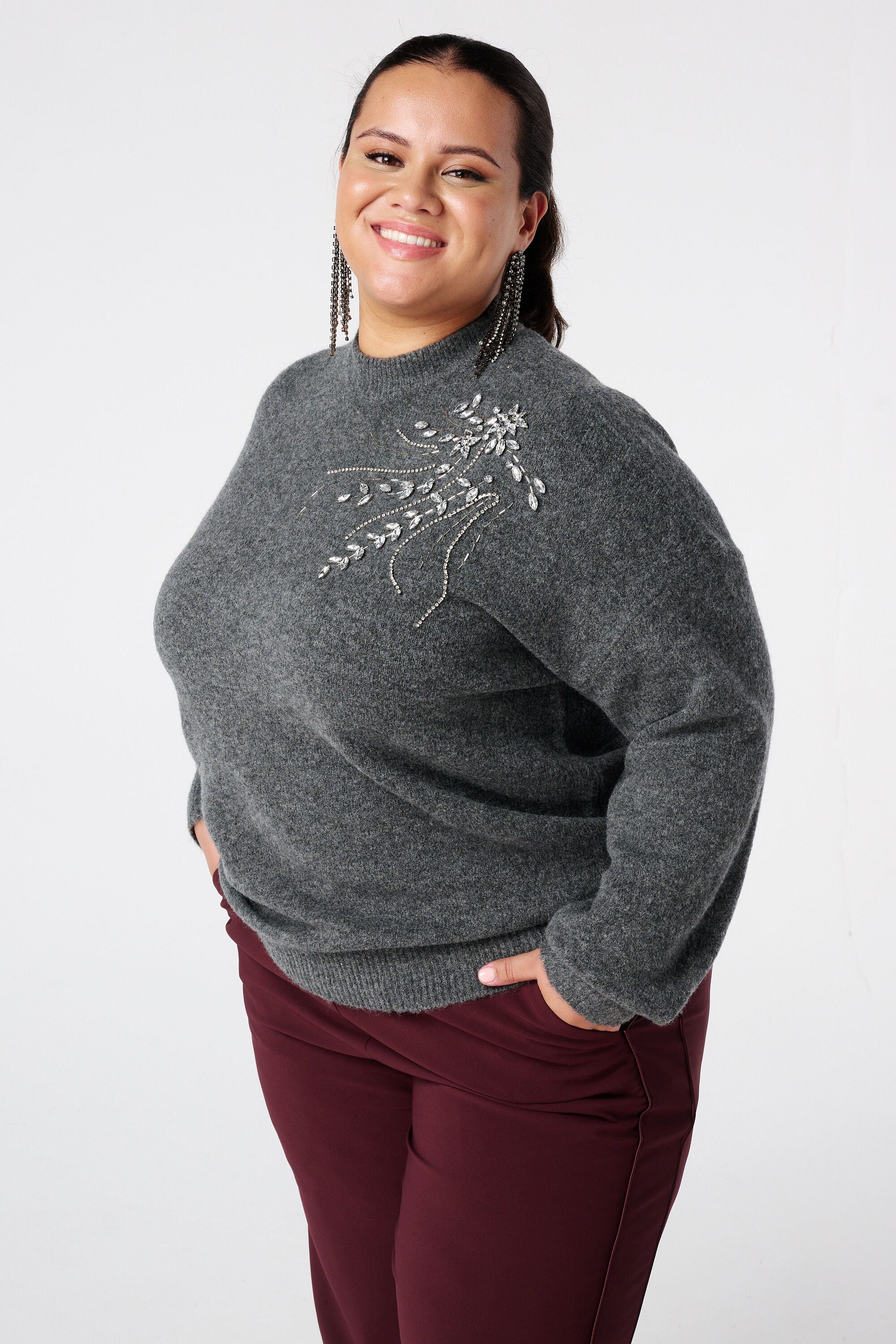 Pull en maille avec imprim&eacute; perles