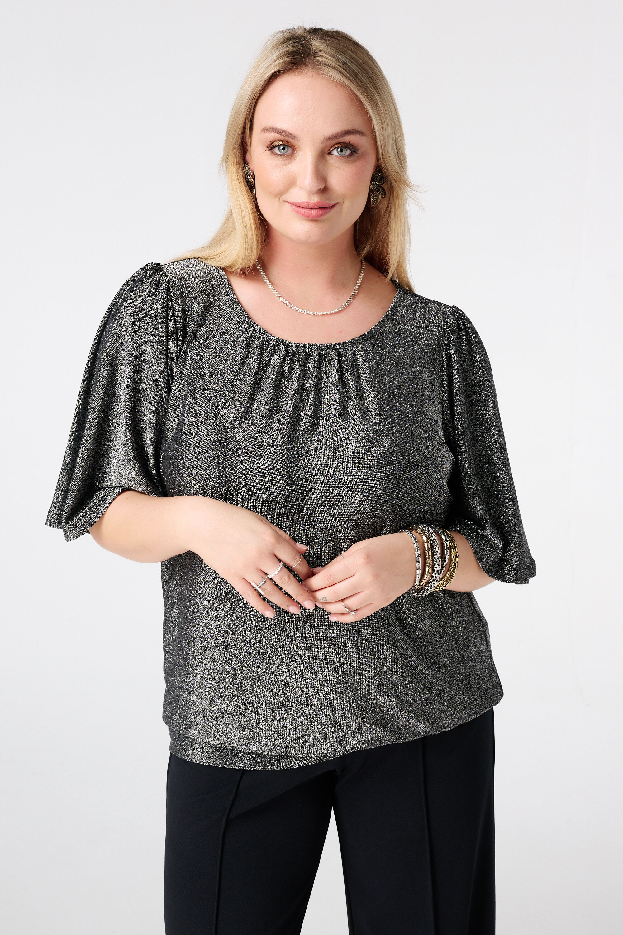 Top &agrave; manches &eacute;vas&eacute;es et lurex