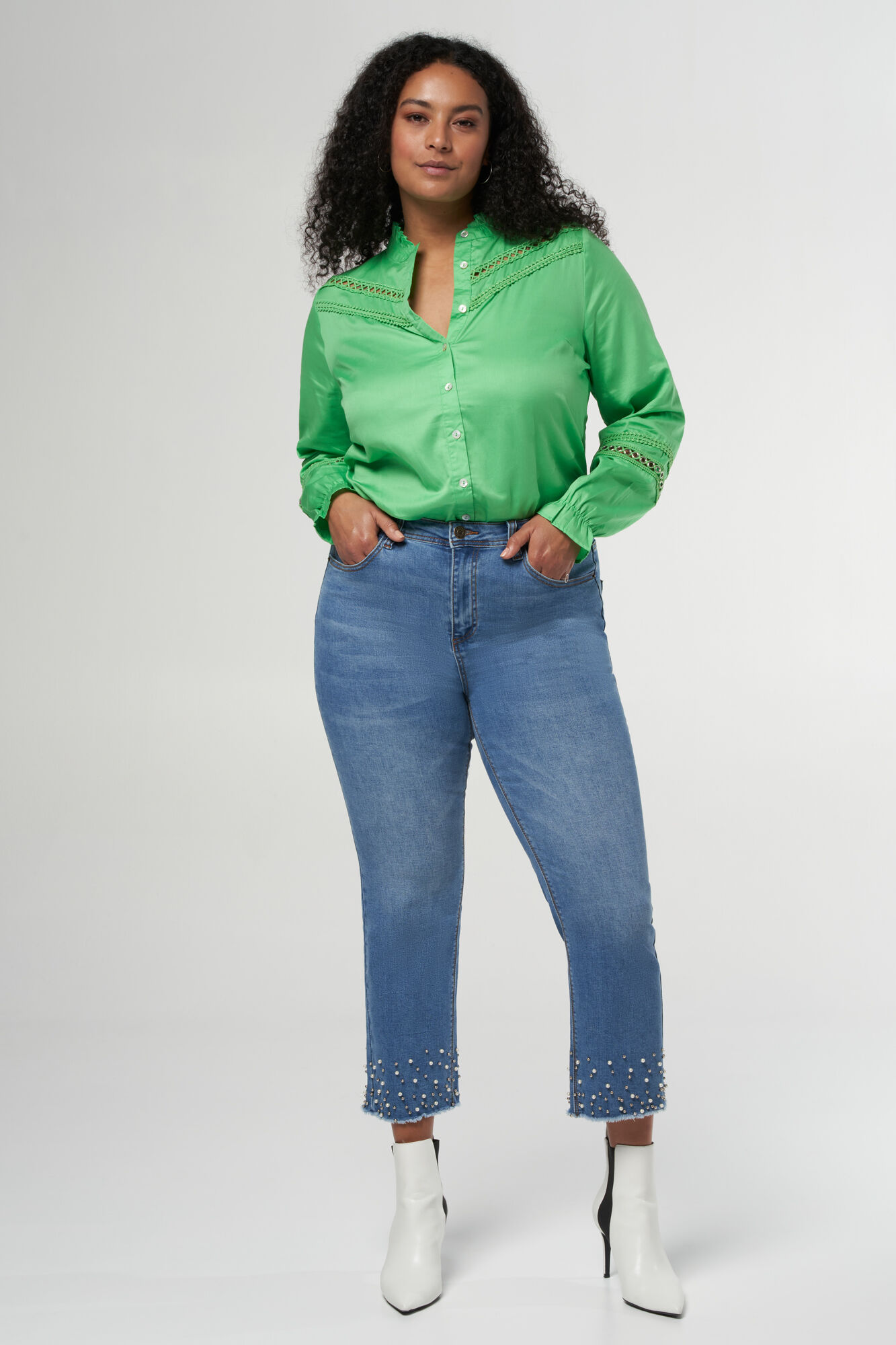 Femmes Jean droit avec perles MS Mode