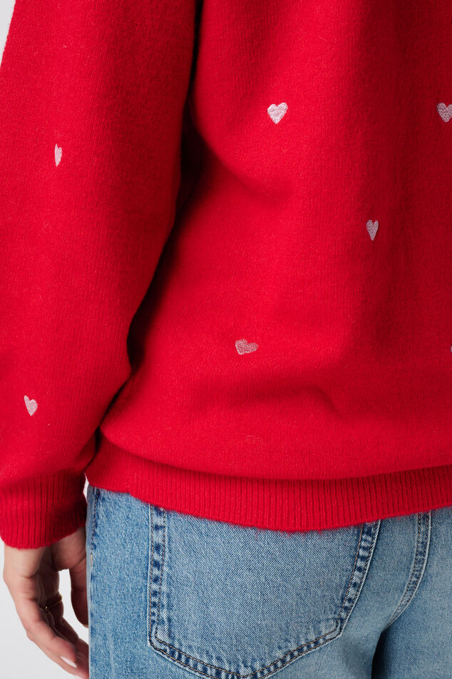 Pull finement tricoté avec des cœurs brodés image number 6
