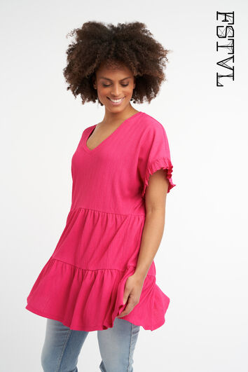 Longue tunique en forme de trap&egrave;ze