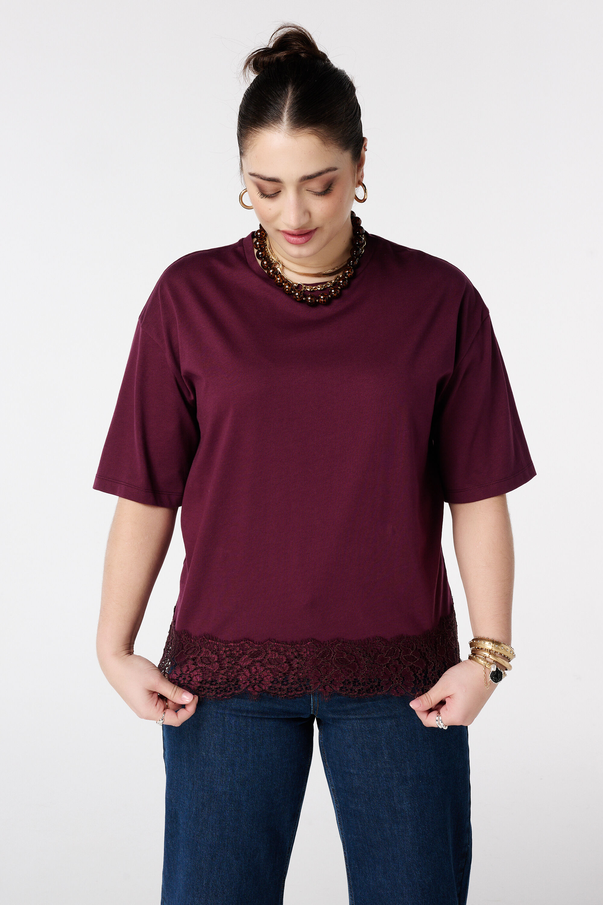 T-shirt oversize avec dentelle