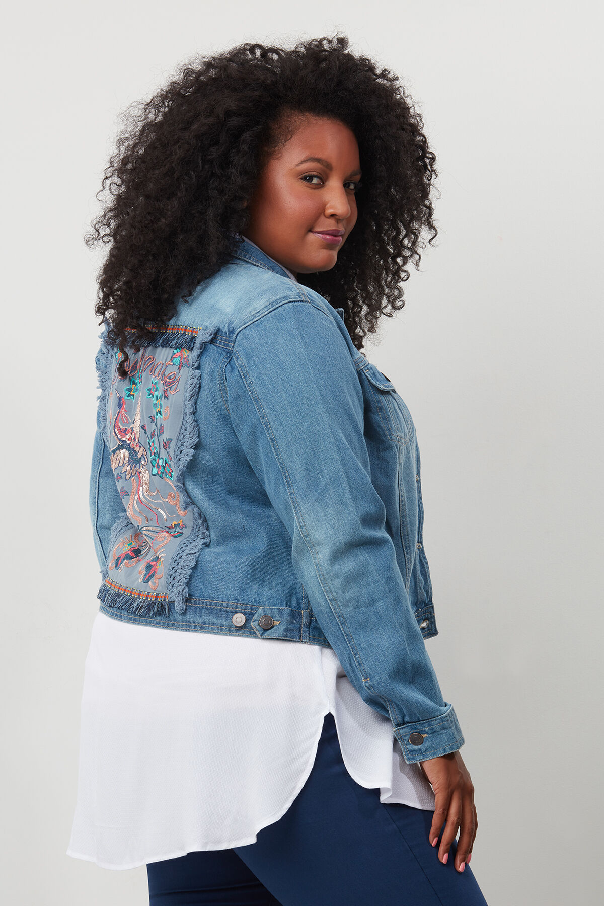 Femmes Veste en denim d tail brod MS Mode