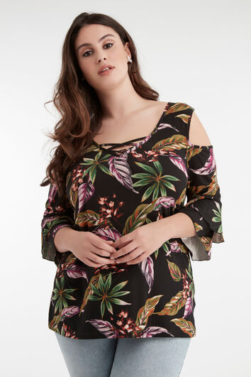 Haut &agrave; &eacute;paules ajour&eacute;es avec imprim&eacute;