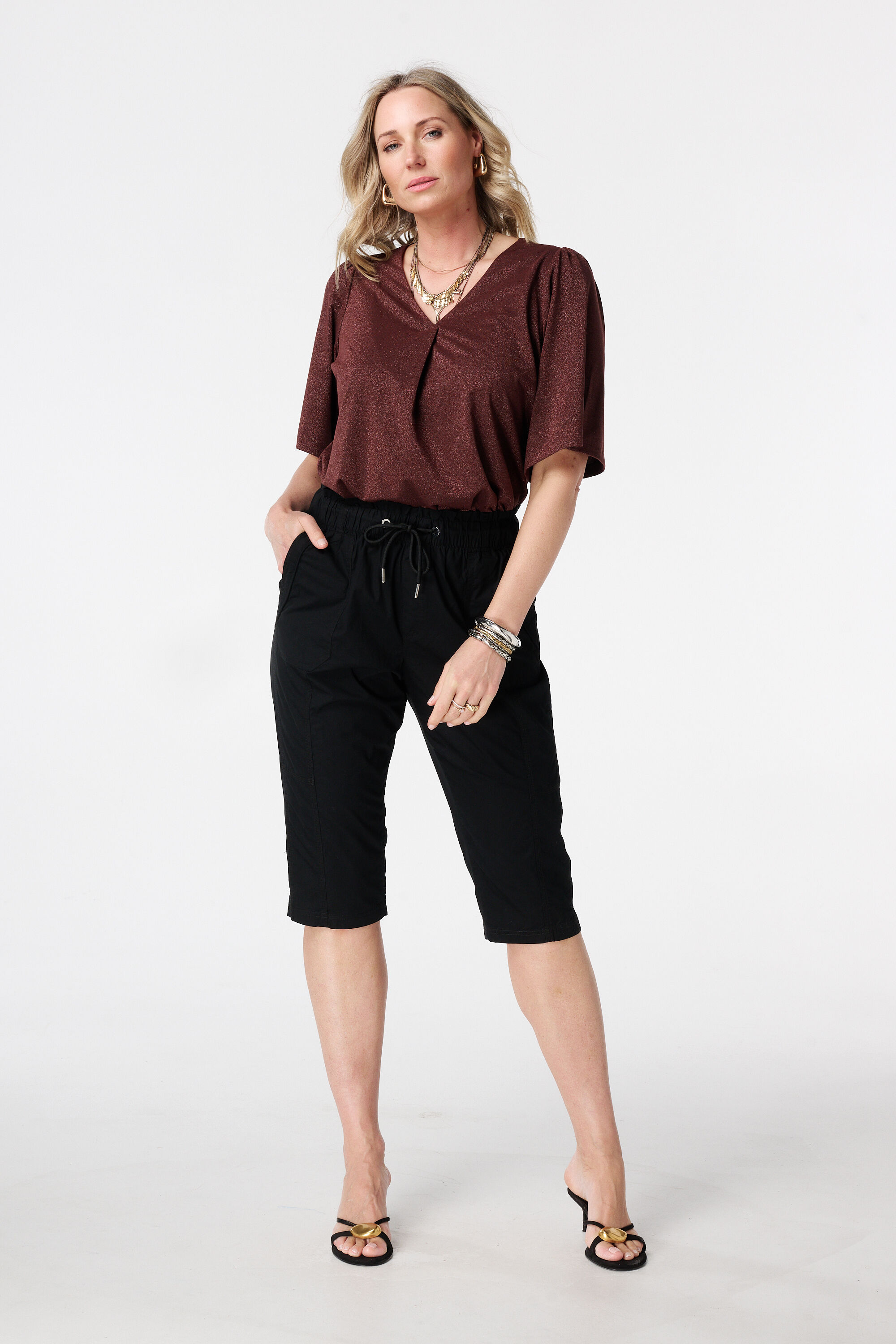 Pantalon capri avec taille &eacute;lastique