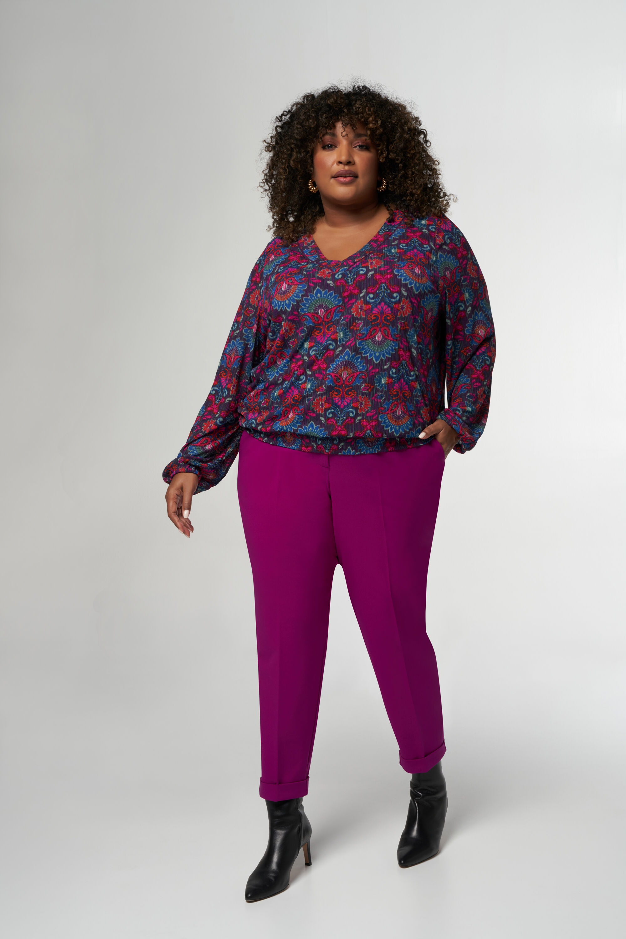 Haut coupe ballon et imprim&eacute; cachemire image number 5