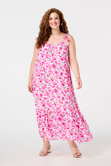 Robe longue à imprimé et à pompons Robe longue à imprimé et à pompons
