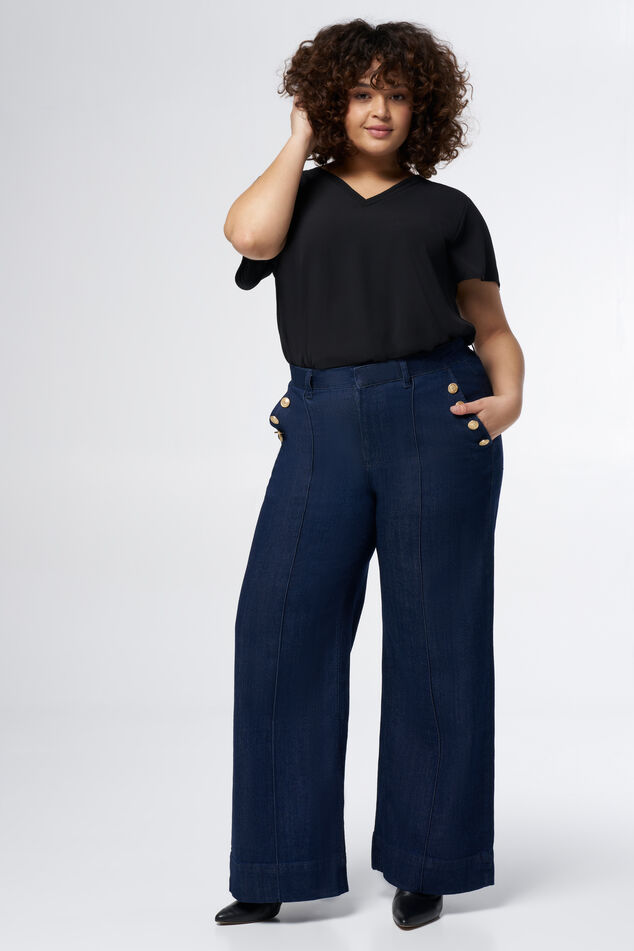 Pantalon en denim avec boutons dorés image number 6