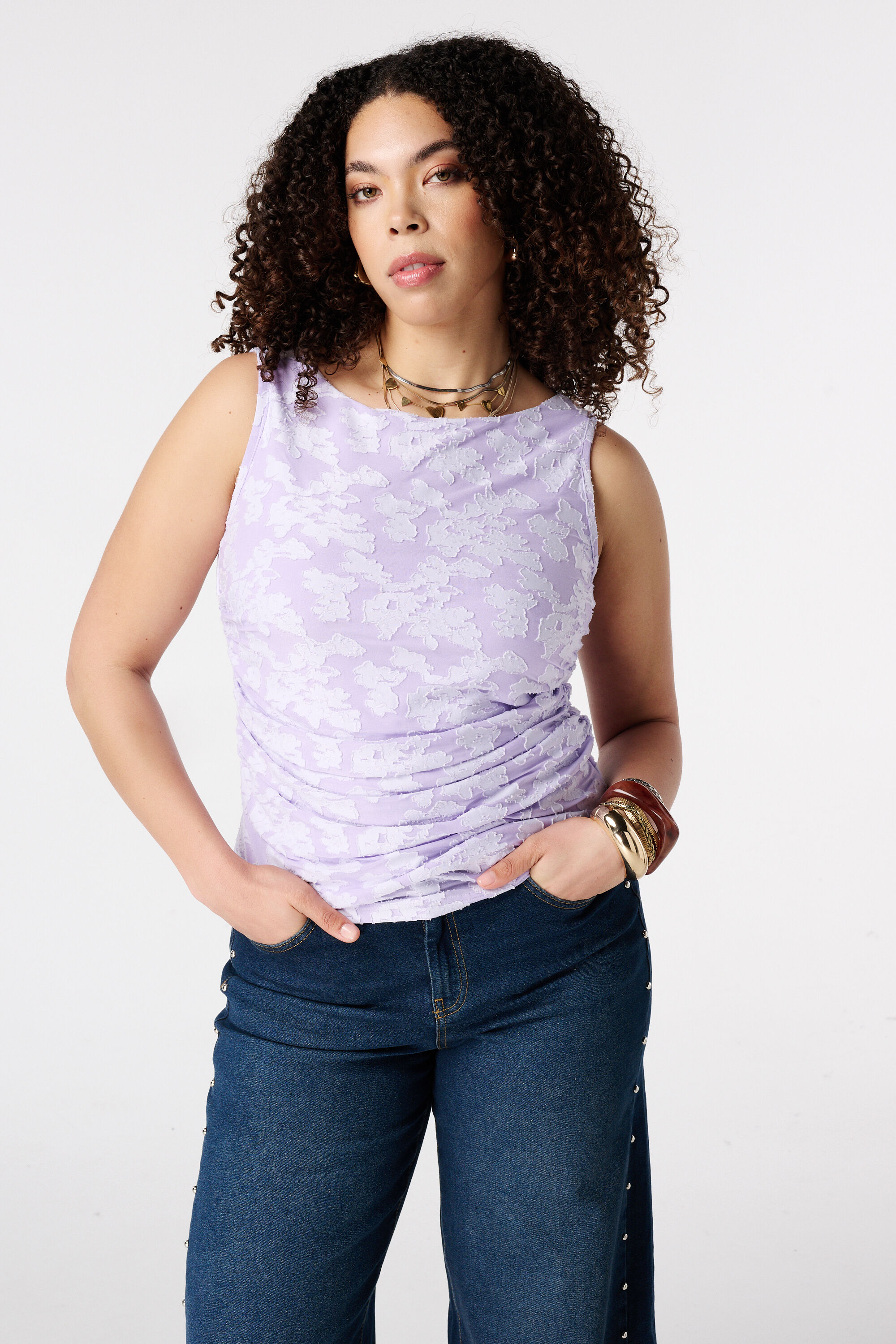 Top en mesh &agrave; imprim&eacute; floral