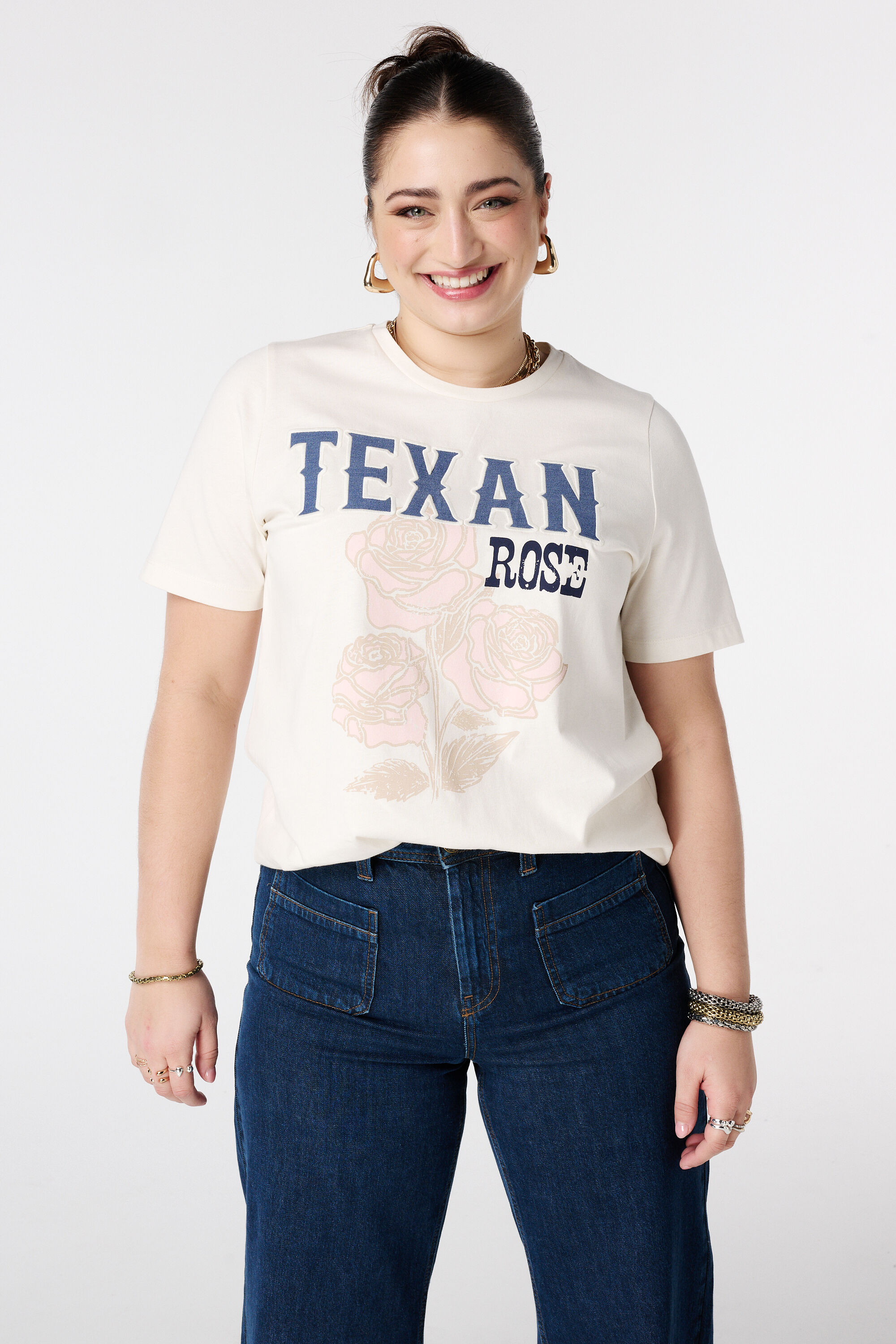 T-shirt imprim&eacute; avec texte effet denim