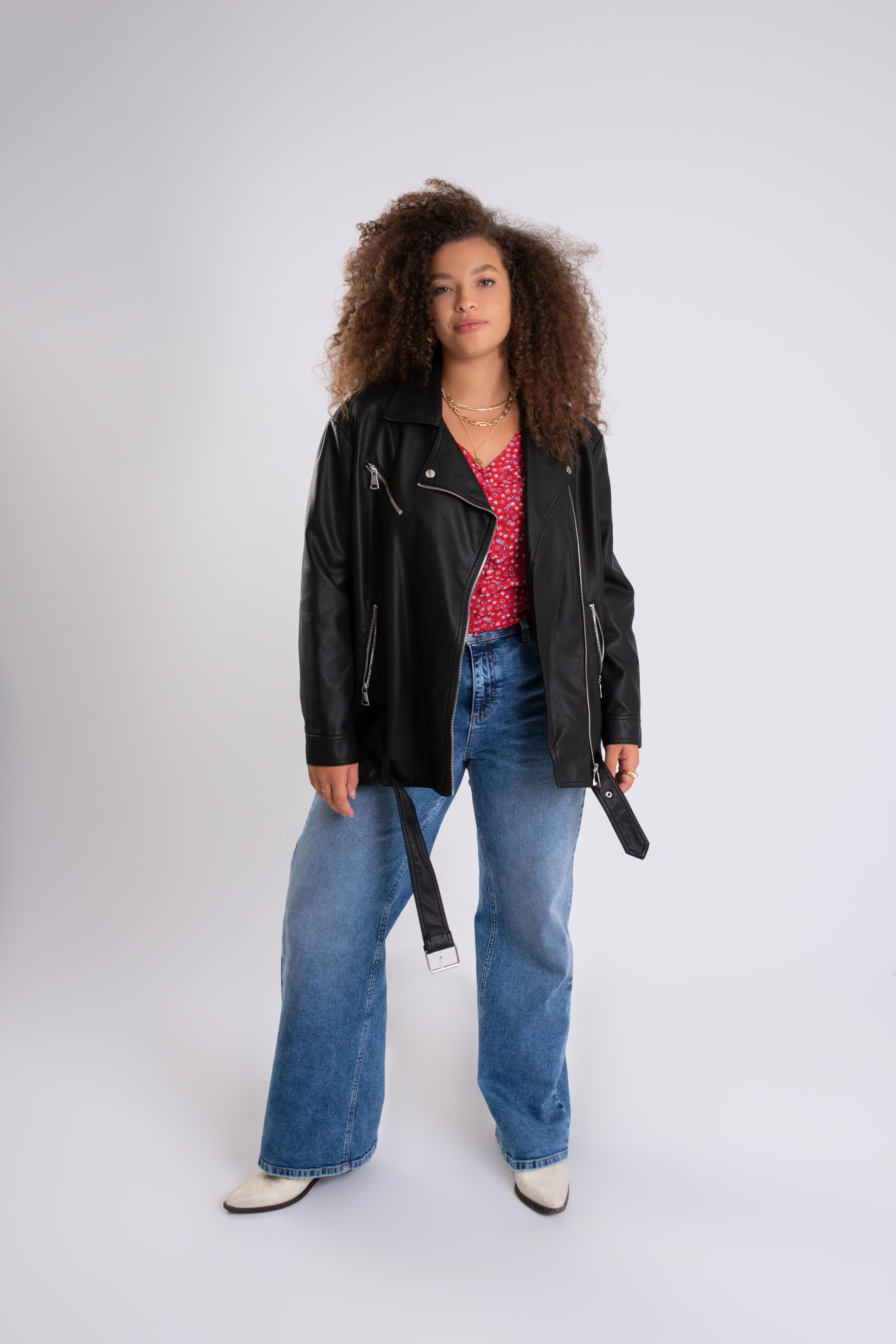 Veste motard oversize en simili cuir image number 4