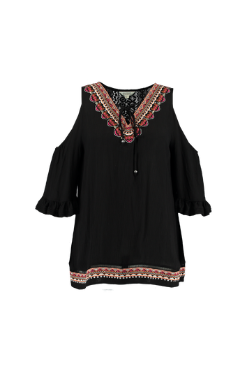 Chemisier &agrave; &eacute;paules ajour&eacute;es et broderie