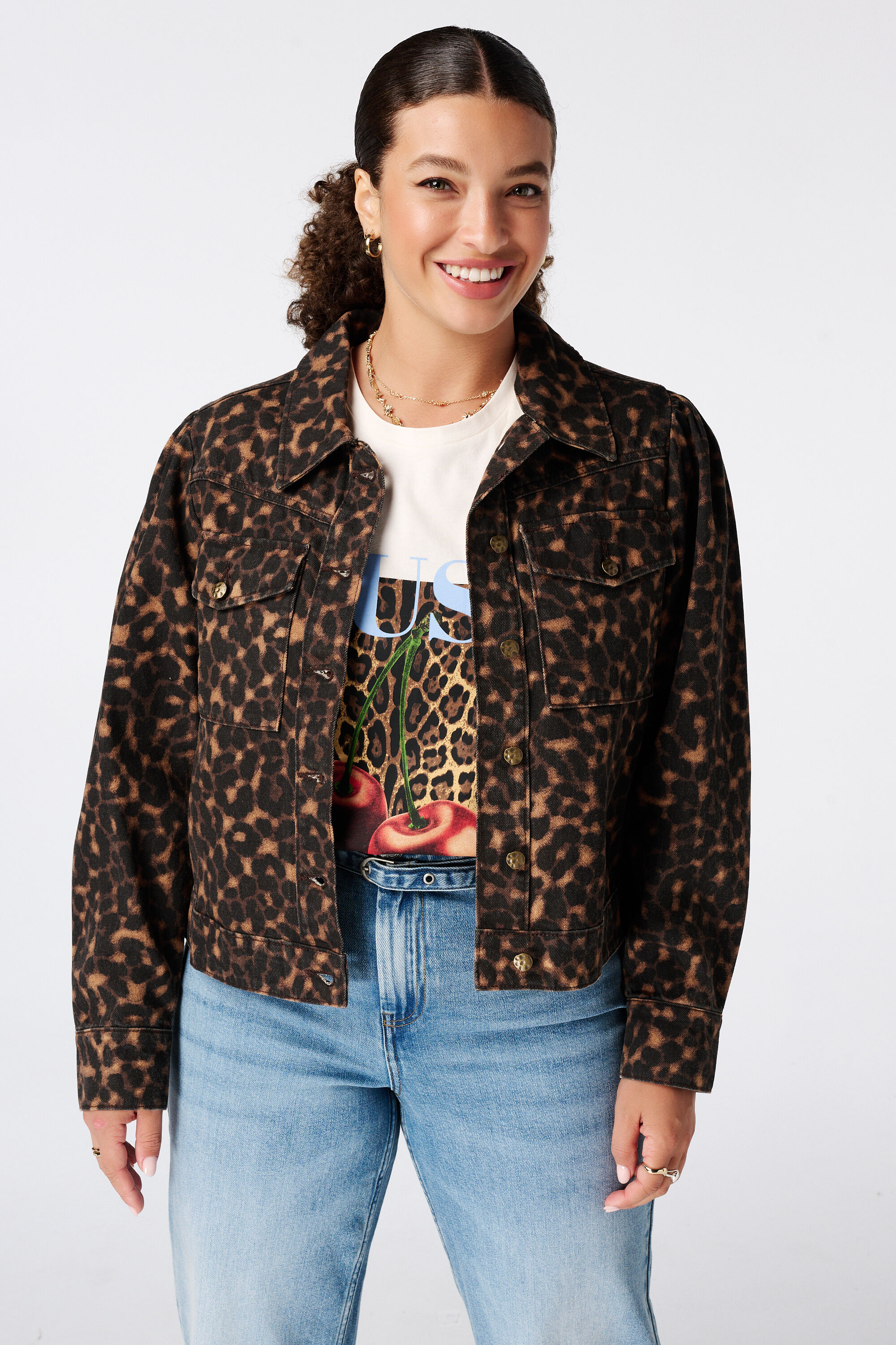 Veste en jean &agrave; imprim&eacute; animal