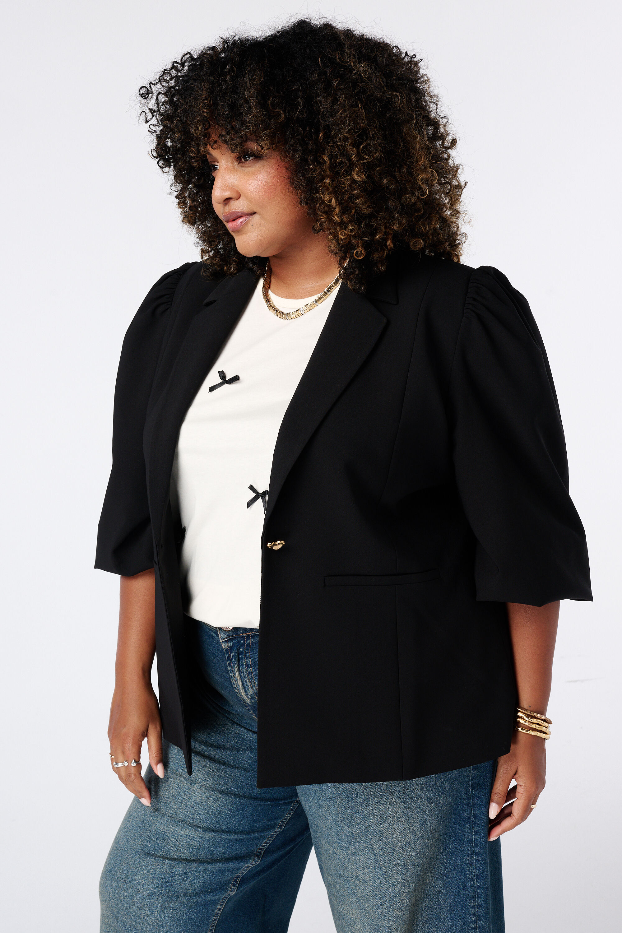 Blazer &agrave; manches bouffantes