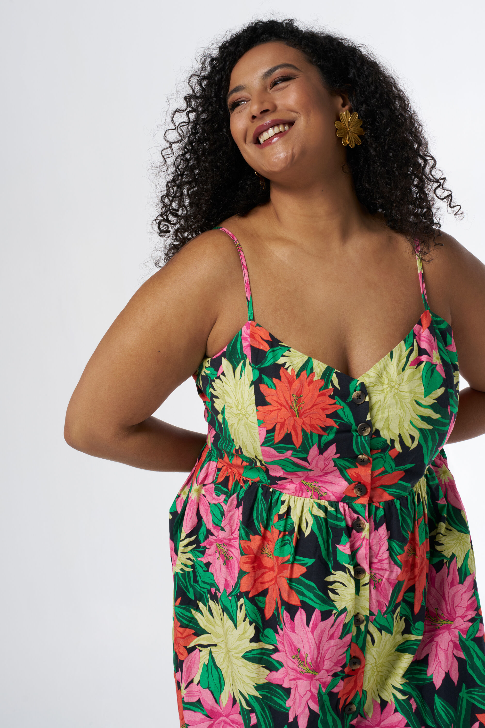 Robe midi boutonn&eacute;e et &agrave; imprim&eacute; image number 5