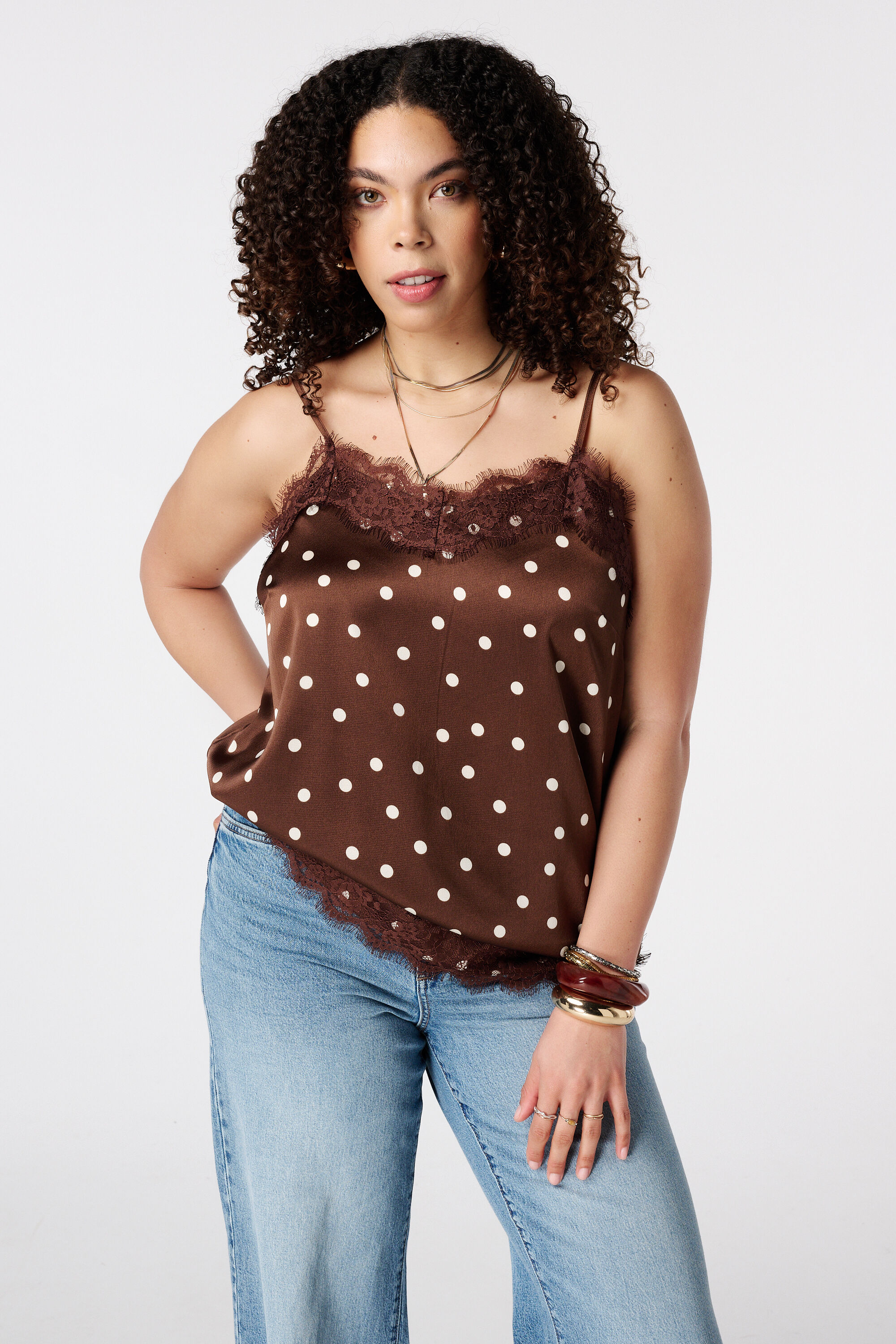 Blouse &agrave; pois avec dentelle image number 0