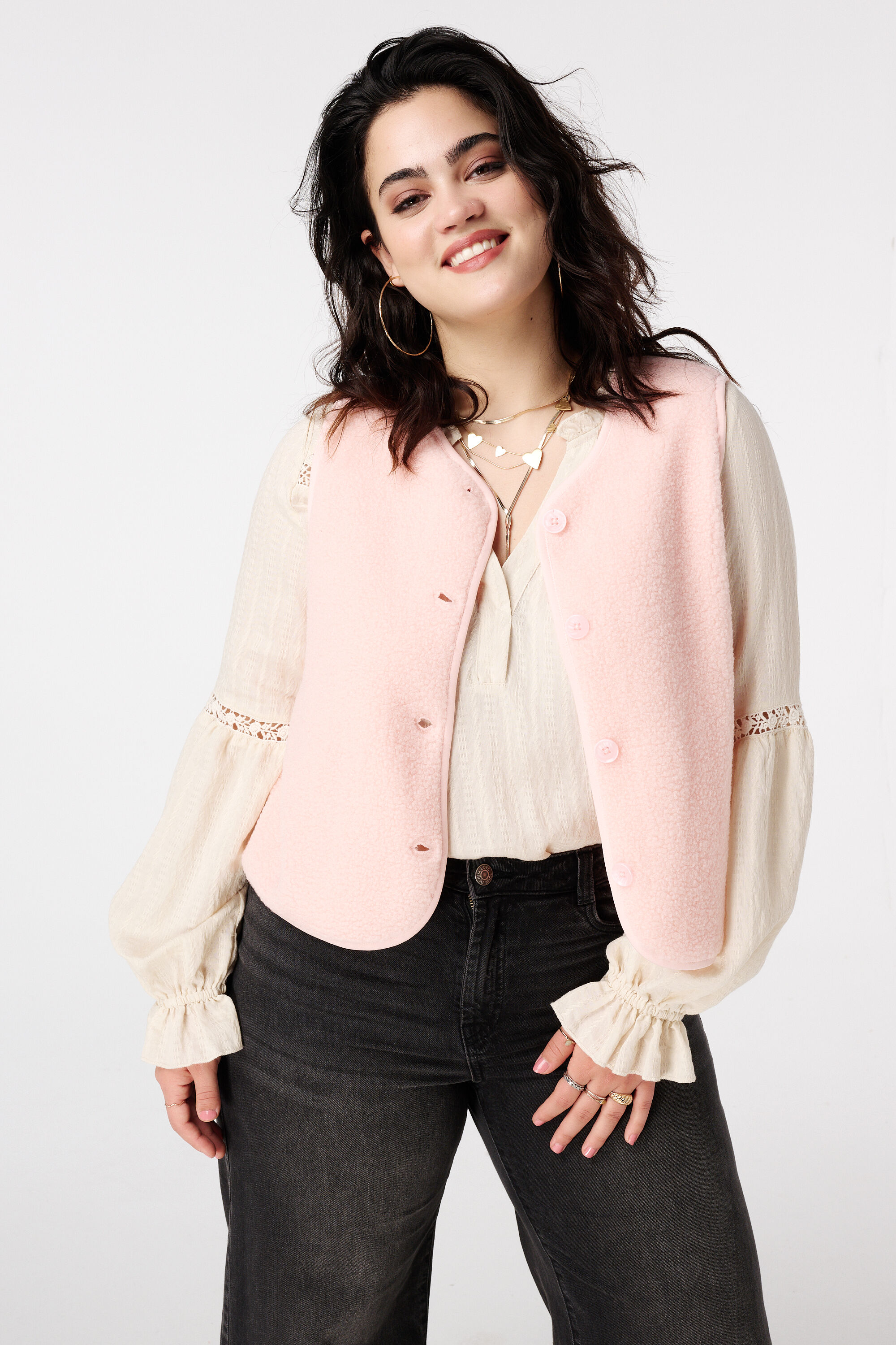 Gilet teddy avec fermeture boutonn&eacute;e