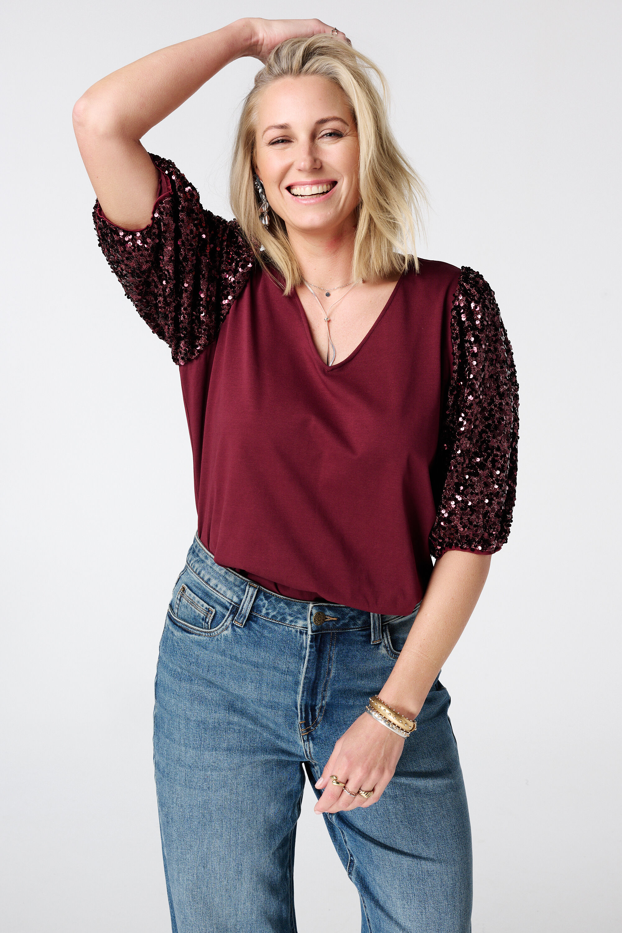 Top &agrave; manches bouffantes paillet&eacute;es