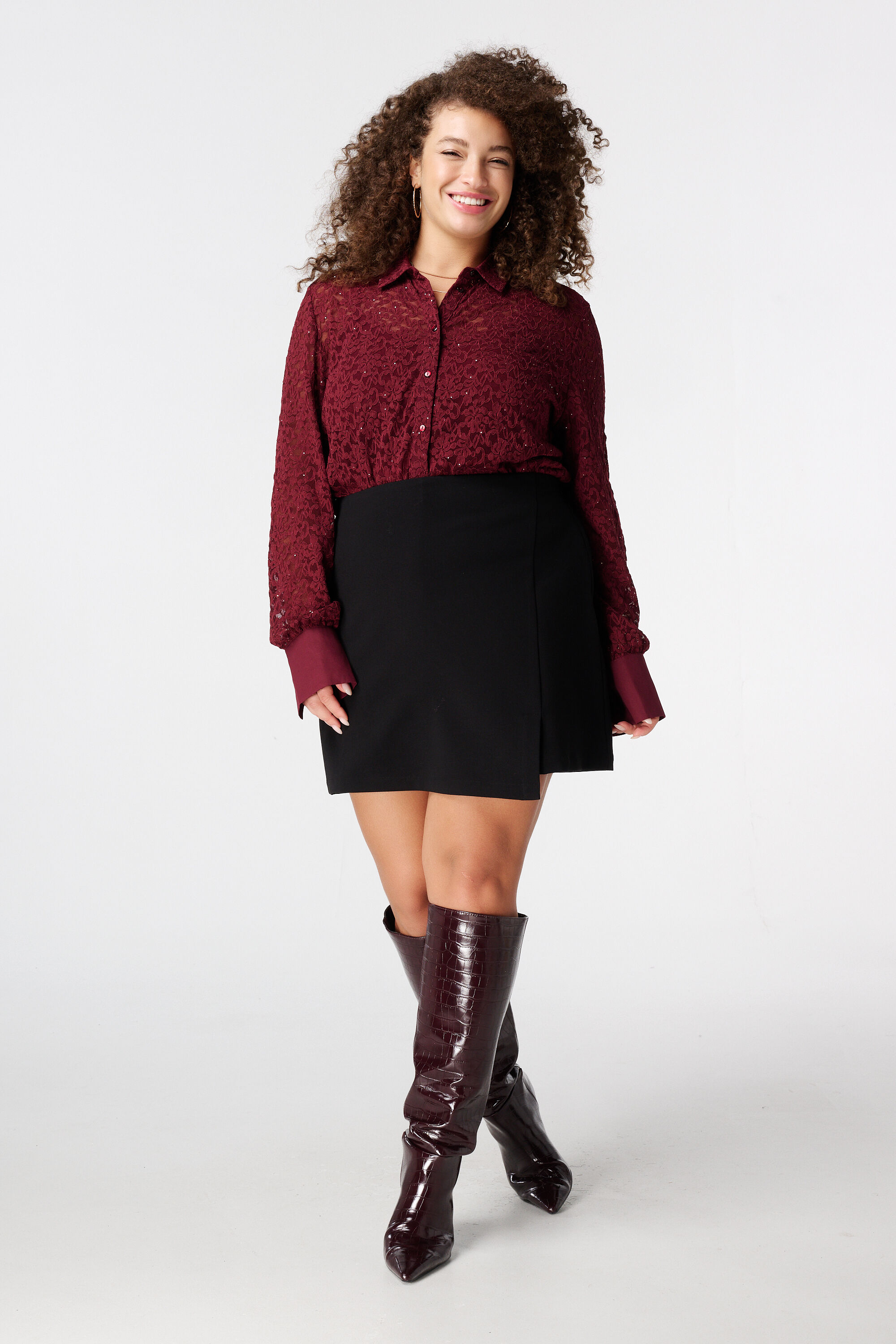 Jupe &agrave; rabat et taille &eacute;lastique